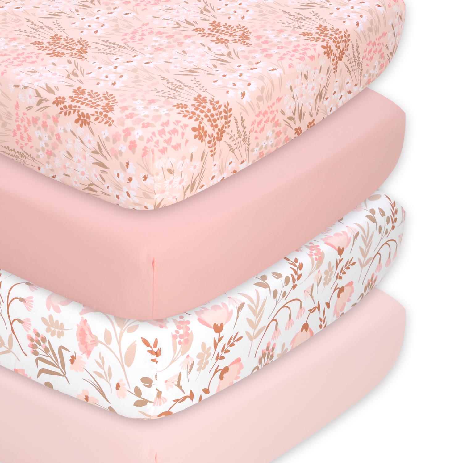 Whimsical Floral 4-Pack Fitted Crib Sheet Set