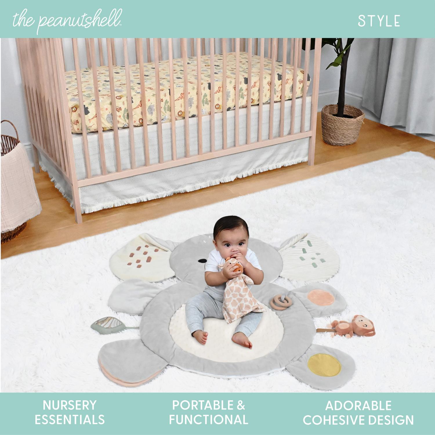 Elephant Safari 4-Piece Tummy Time Mat and Security Blanket Crib Bedding Set