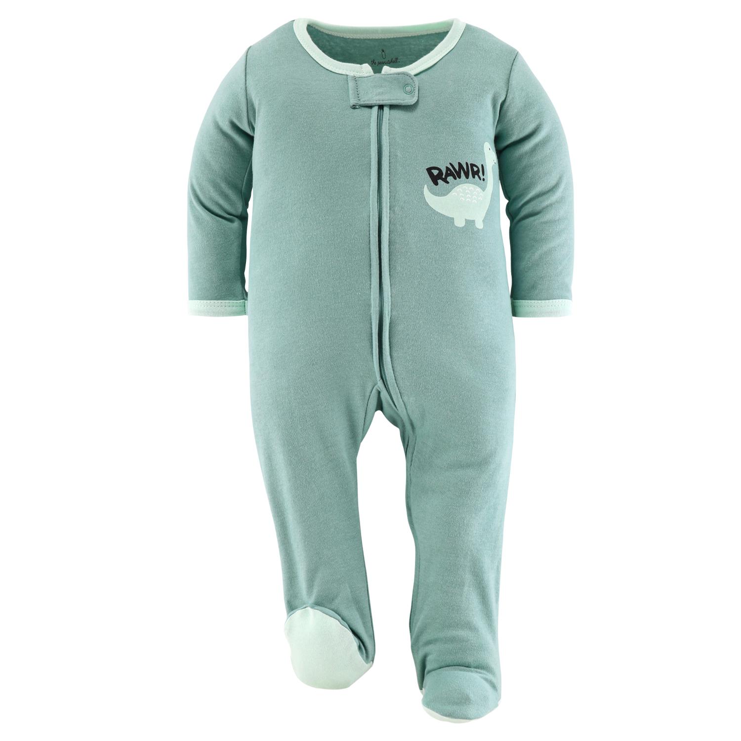 Green Dino Footed Baby Sleepers for Boys, 3-Pack