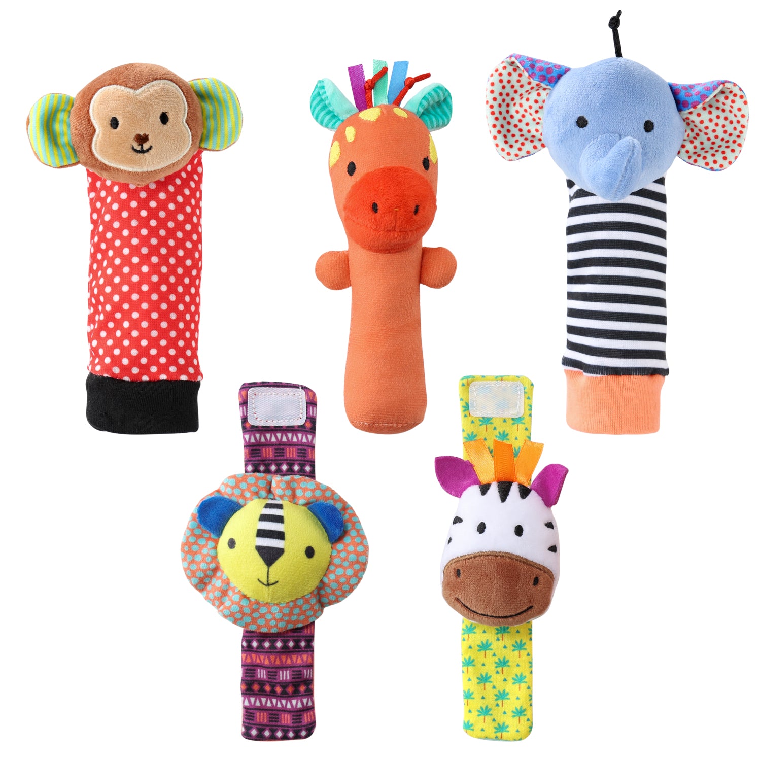 Safari Baby Rattle Socks and Wrist Rattle Set, 5 Piece 