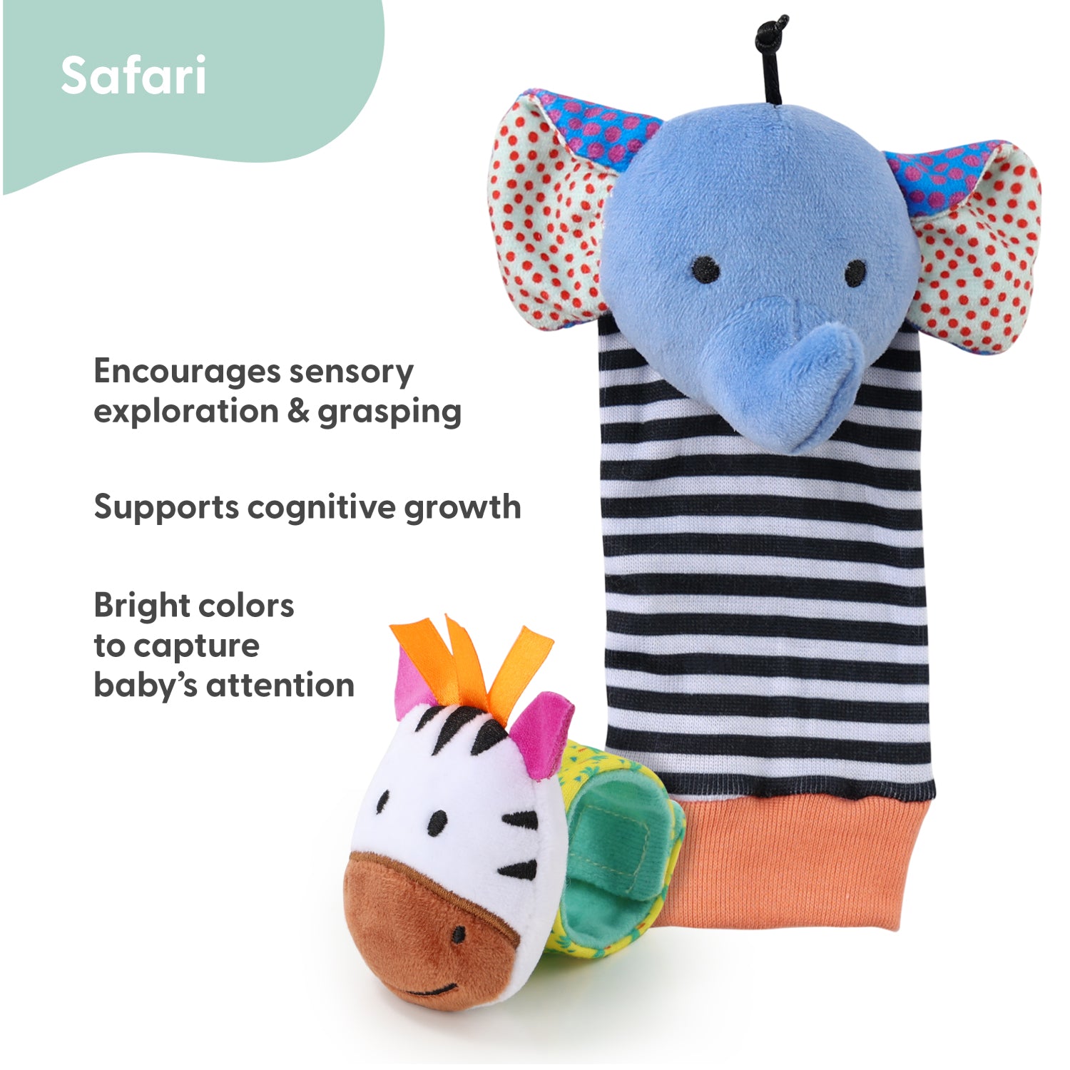 Safari Baby Rattle Socks and Wrist Rattle Set, 5 Piece 