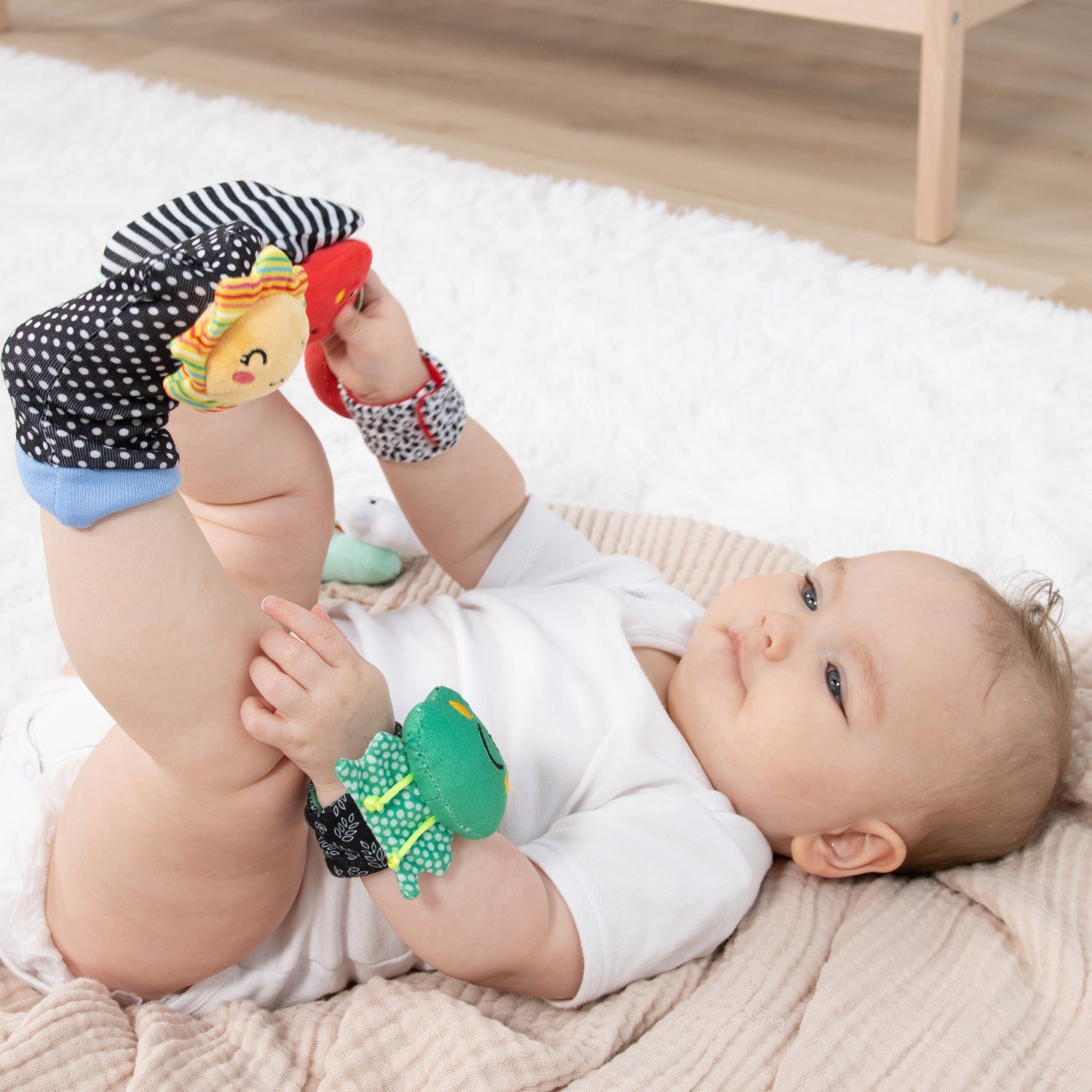 Montessori Baby Rattle Socks and Wrist Rattle Set, 5 Piece 