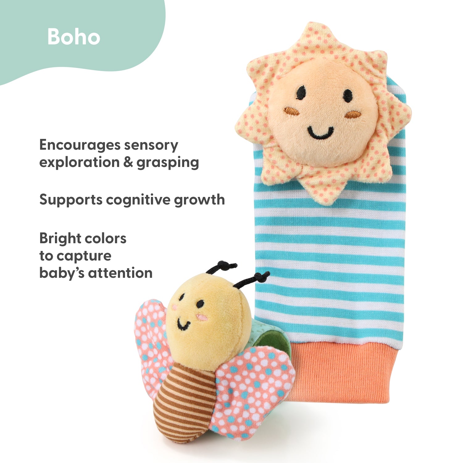 Boho Baby Rattle Socks and Wrist Rattle Set, 5 Piece 