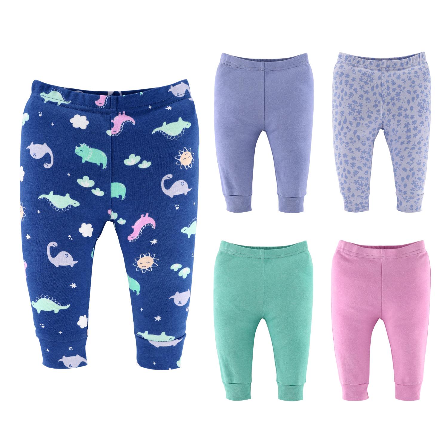 Dino Girl Baby Pants, 5-Pack, Newborn to 24 Months