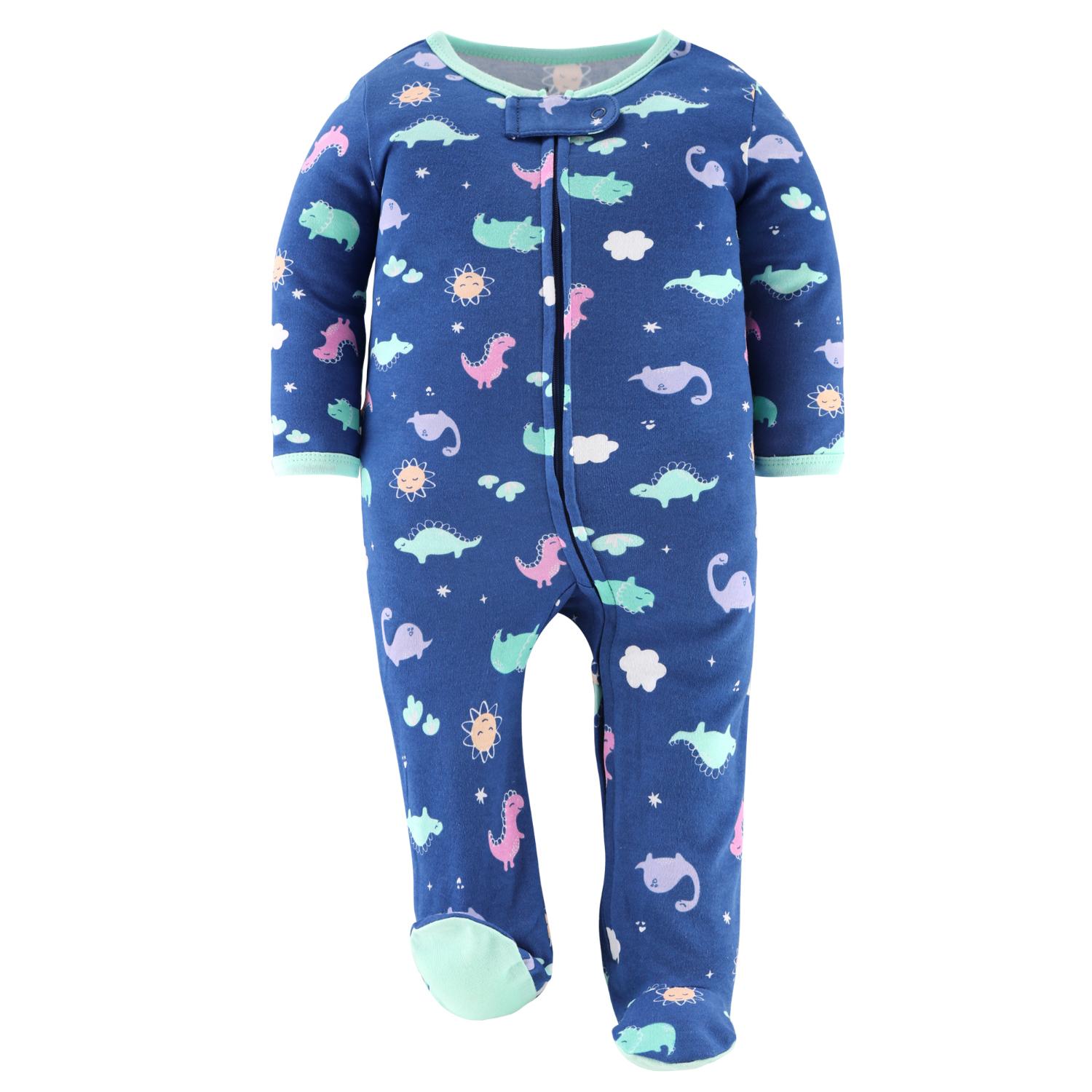 Dino Girl Footed Baby Sleepers for Girls, 3 Pack