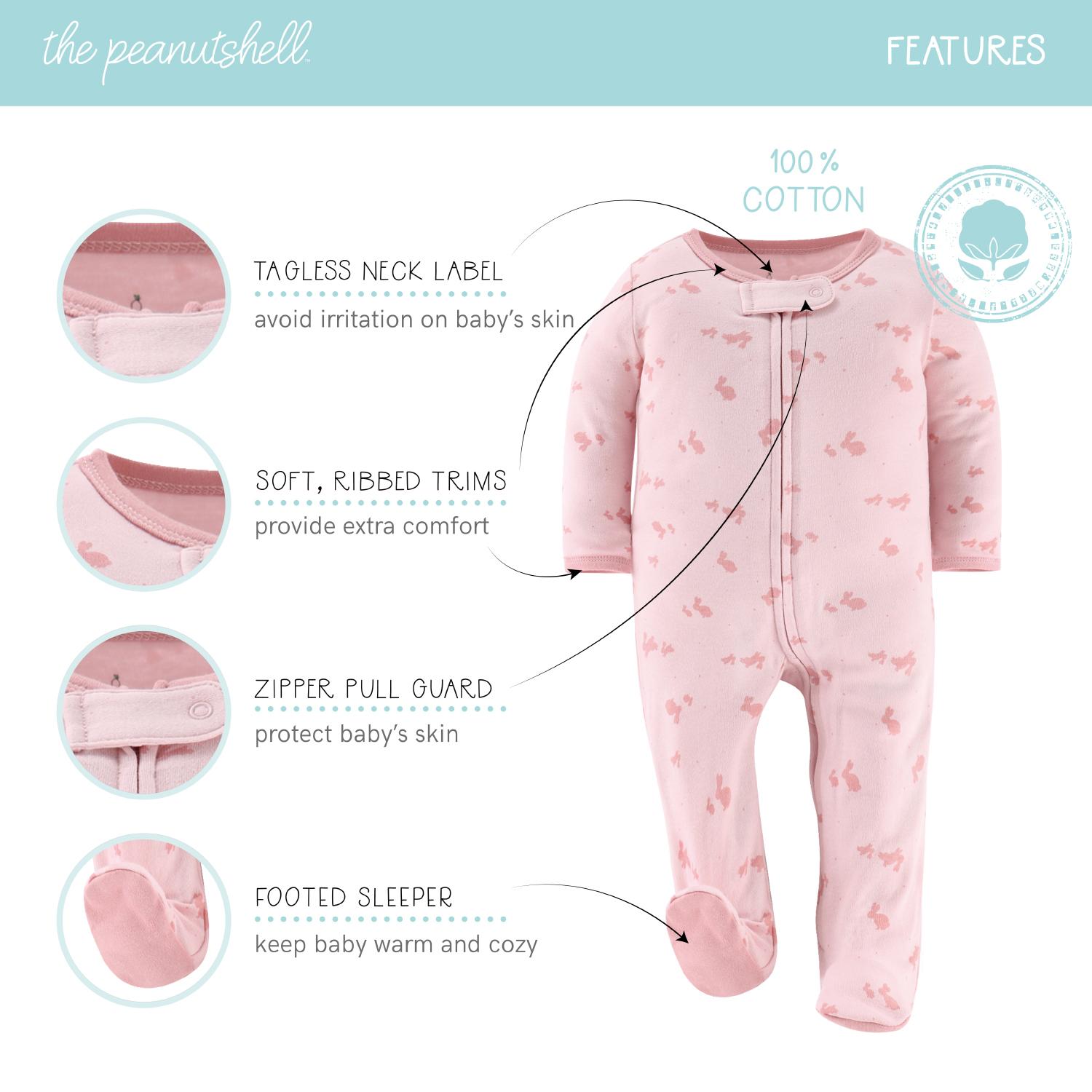 Pink Balletcore Footed Baby Sleepers for Girls, 3-Pack