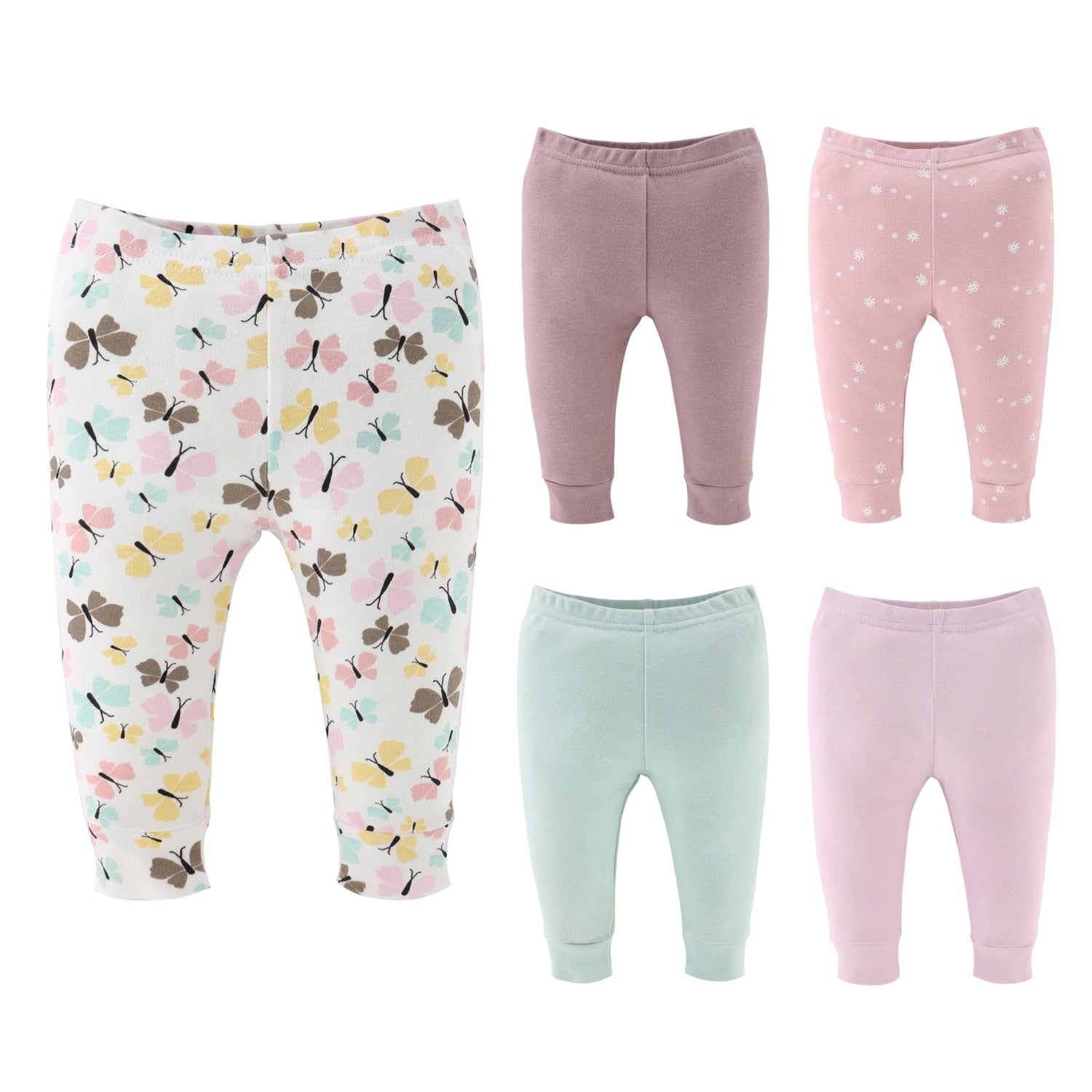 Butterfly Kisses Baby Pants, 5-Pack, Newborn to 24 Months