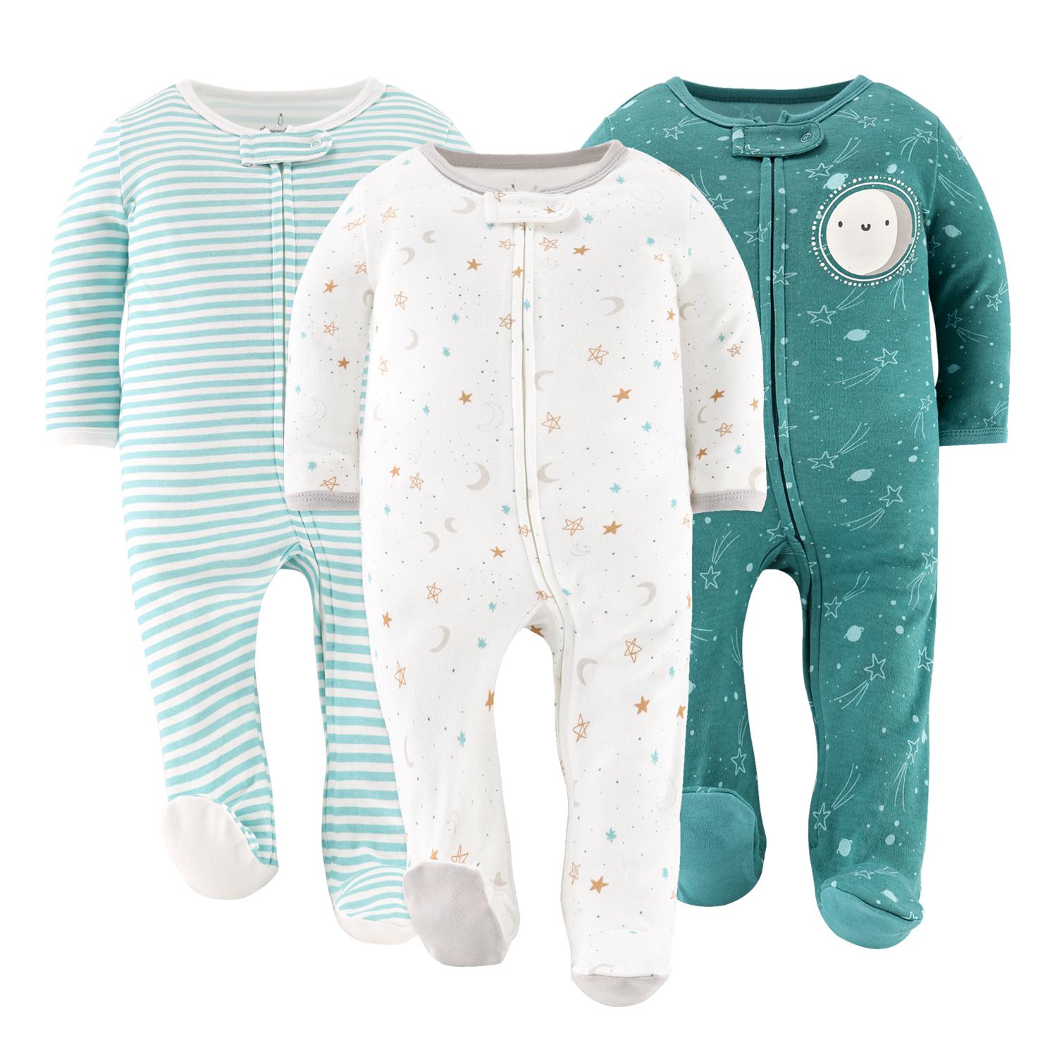 Celestial Footed Baby Sleepers for Boys and Girls, 3-Pack