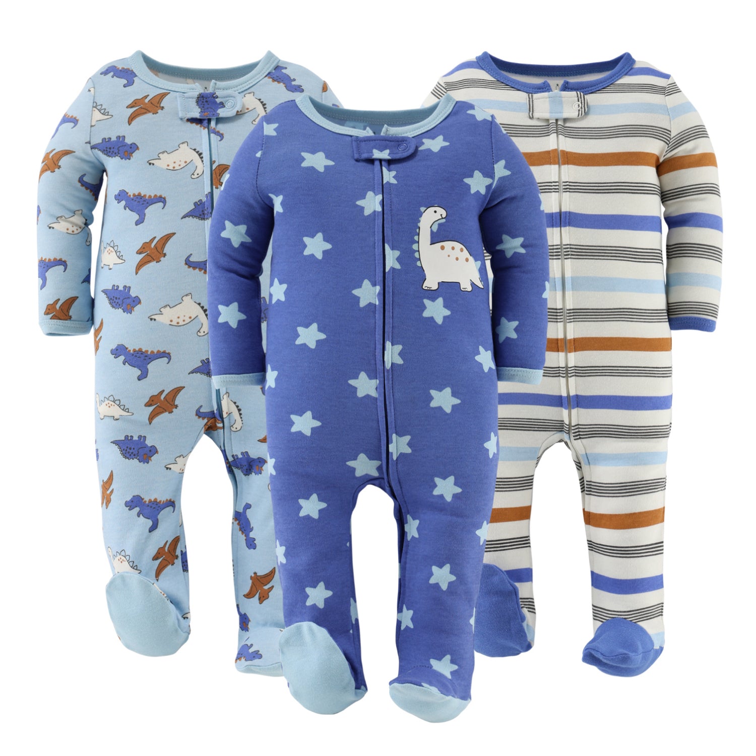 Baby Boys 3pk Cotton Sleepers, Cobalt Dino