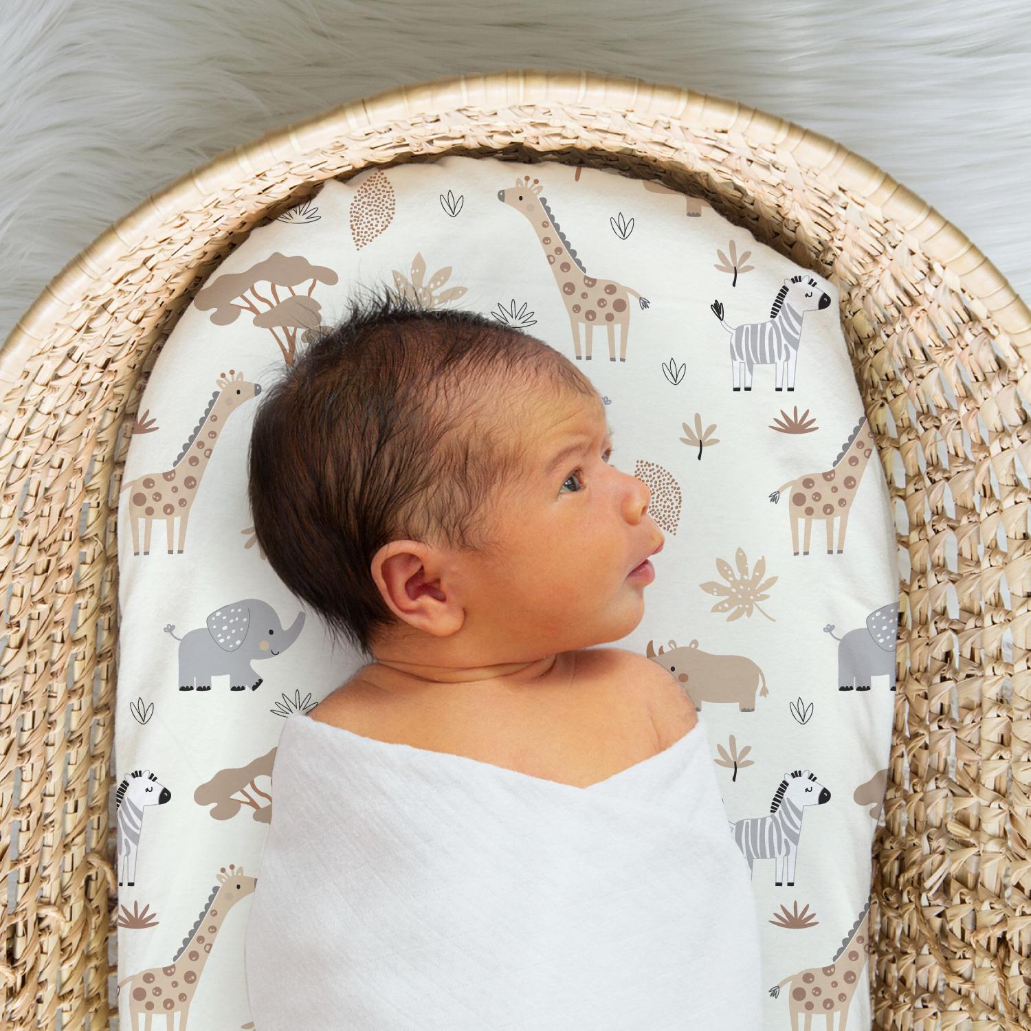 Safari Neutral Bassinet Sheets, 4-Pack