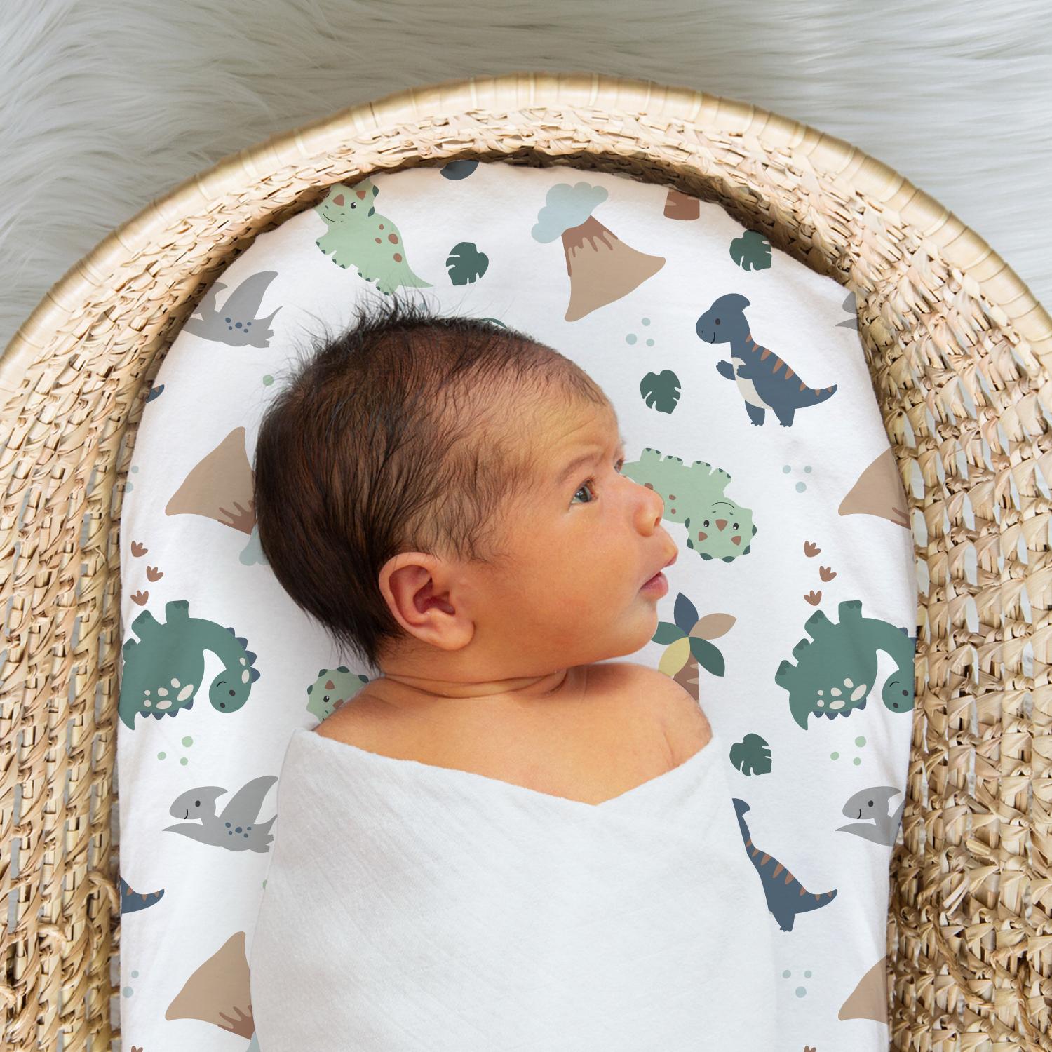 Green Dino Bassinet Sheets, 4-Pack