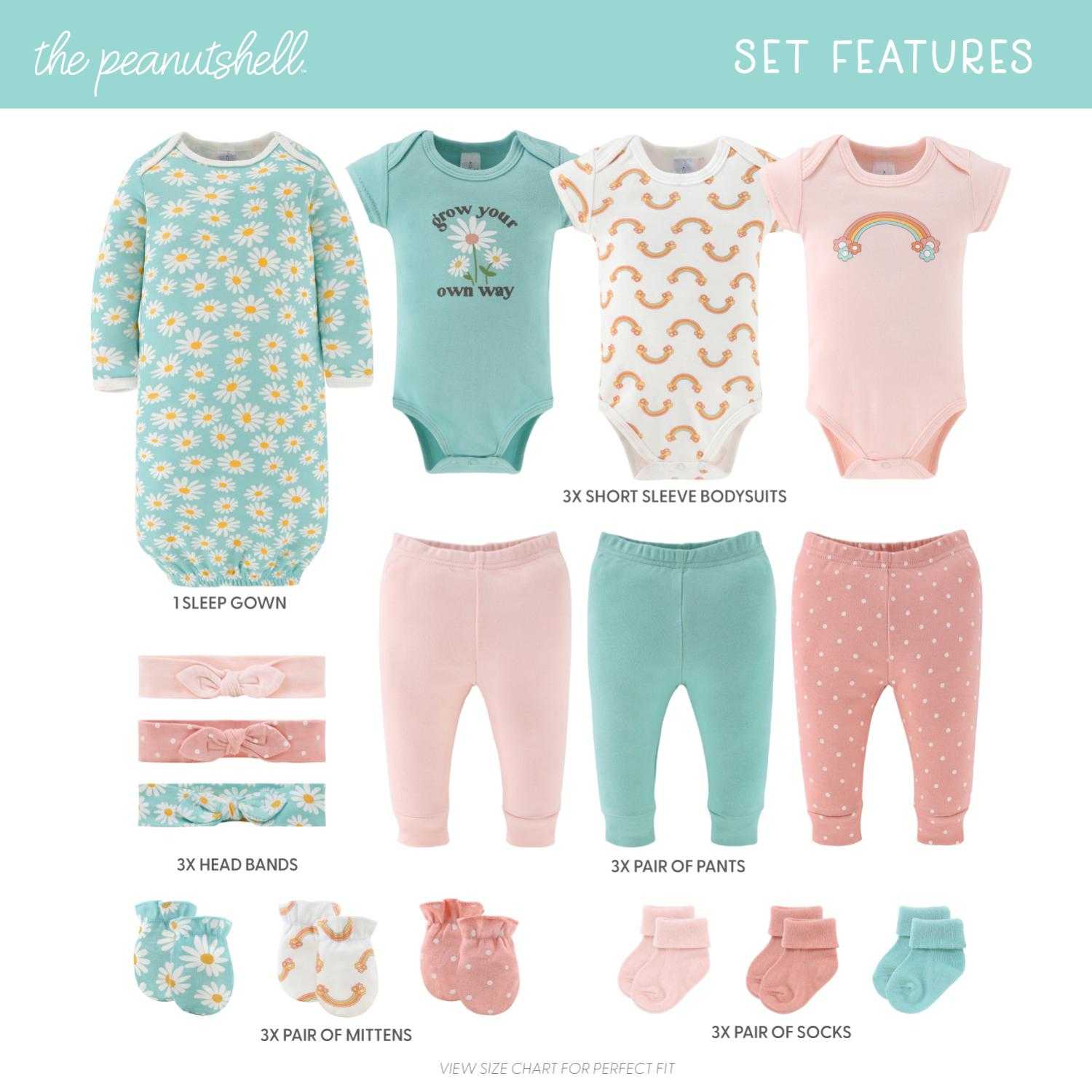 Carefree Florall Baby layette gift set bodysuits