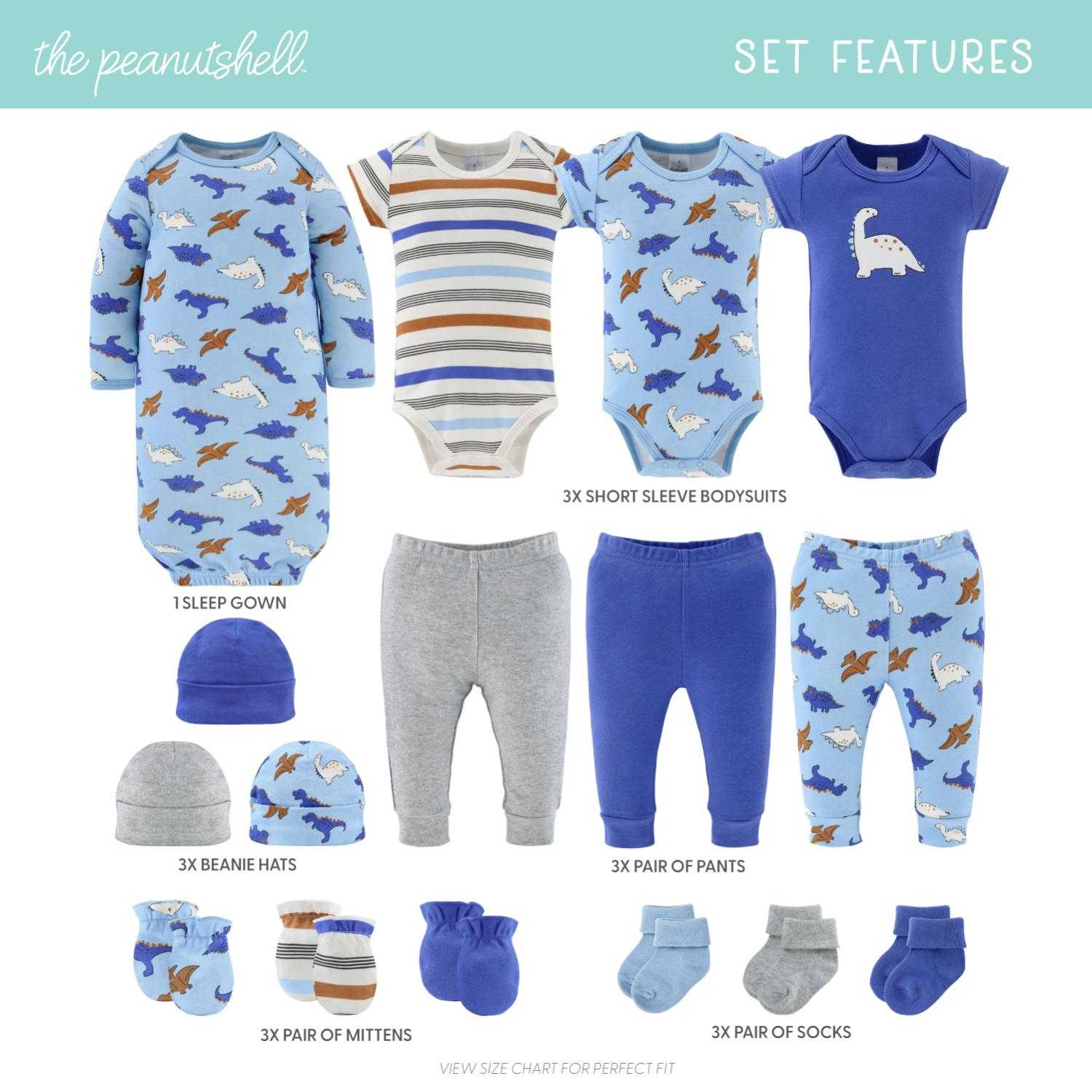 16-Piece Layette Gift Set, Blue Dinonaur