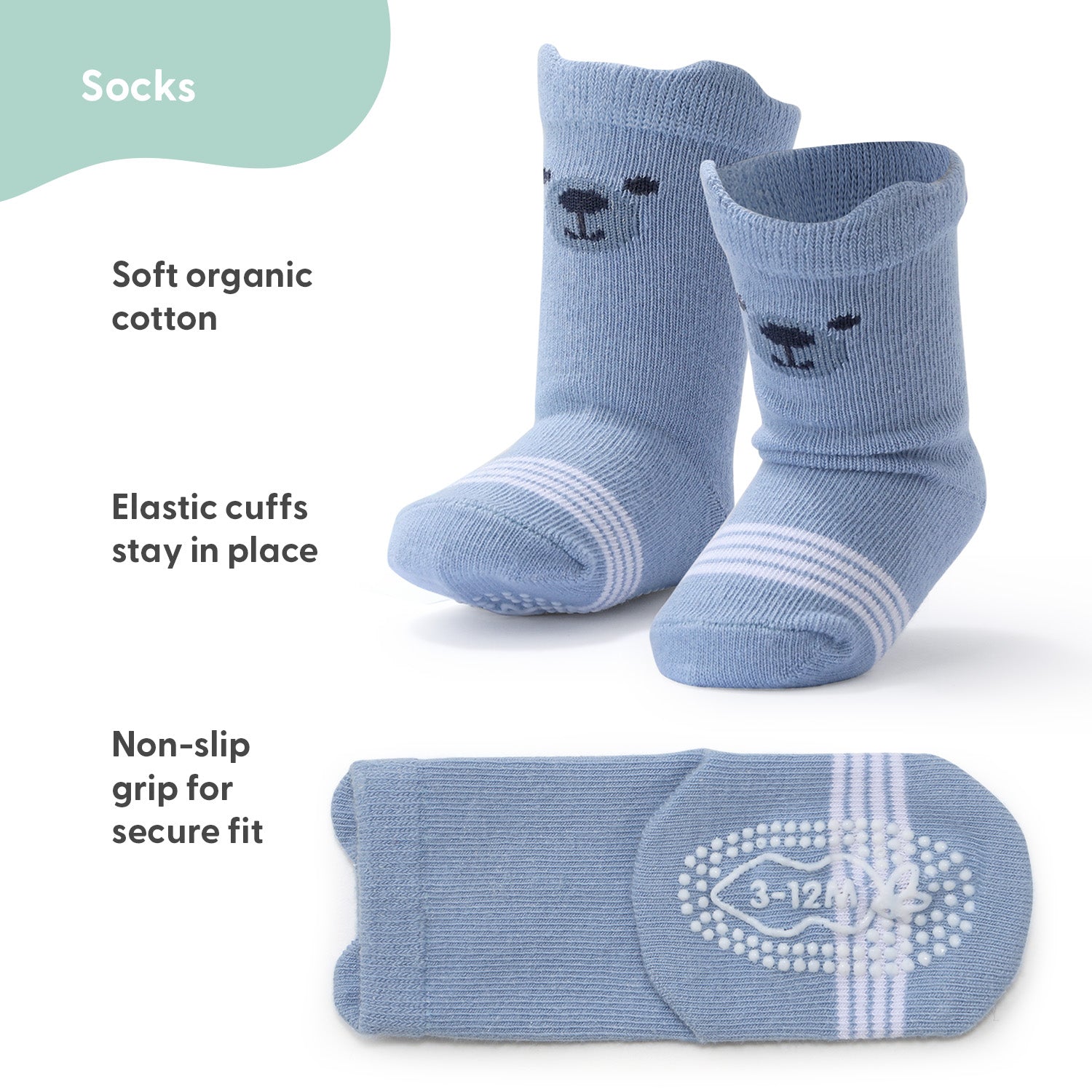 Baby Boys 12pk Organic Cotton Socks, Blue/Grey