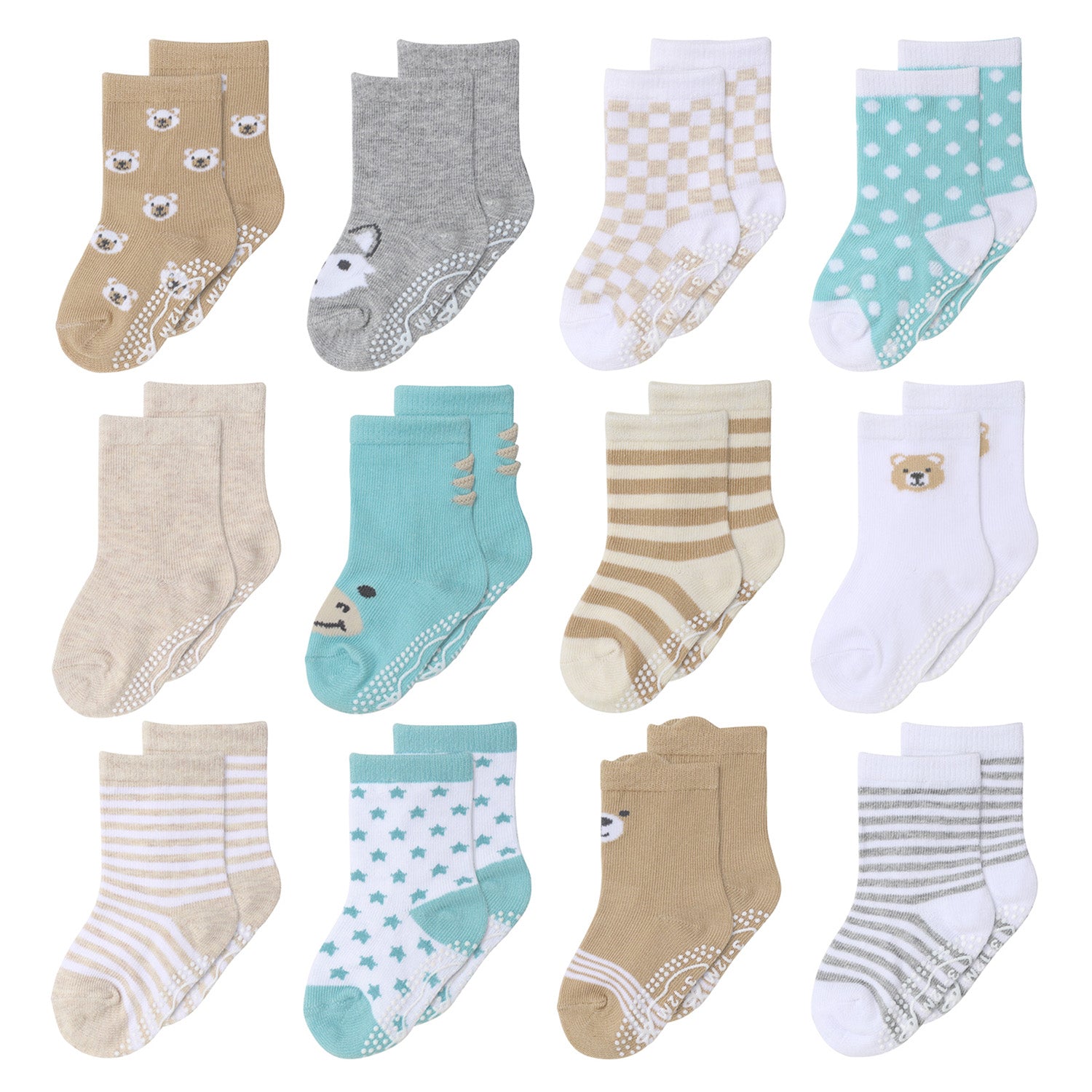 Baby Boys and Girls 12pk Organic Cotton Socks, Grey Oatmeal Mint