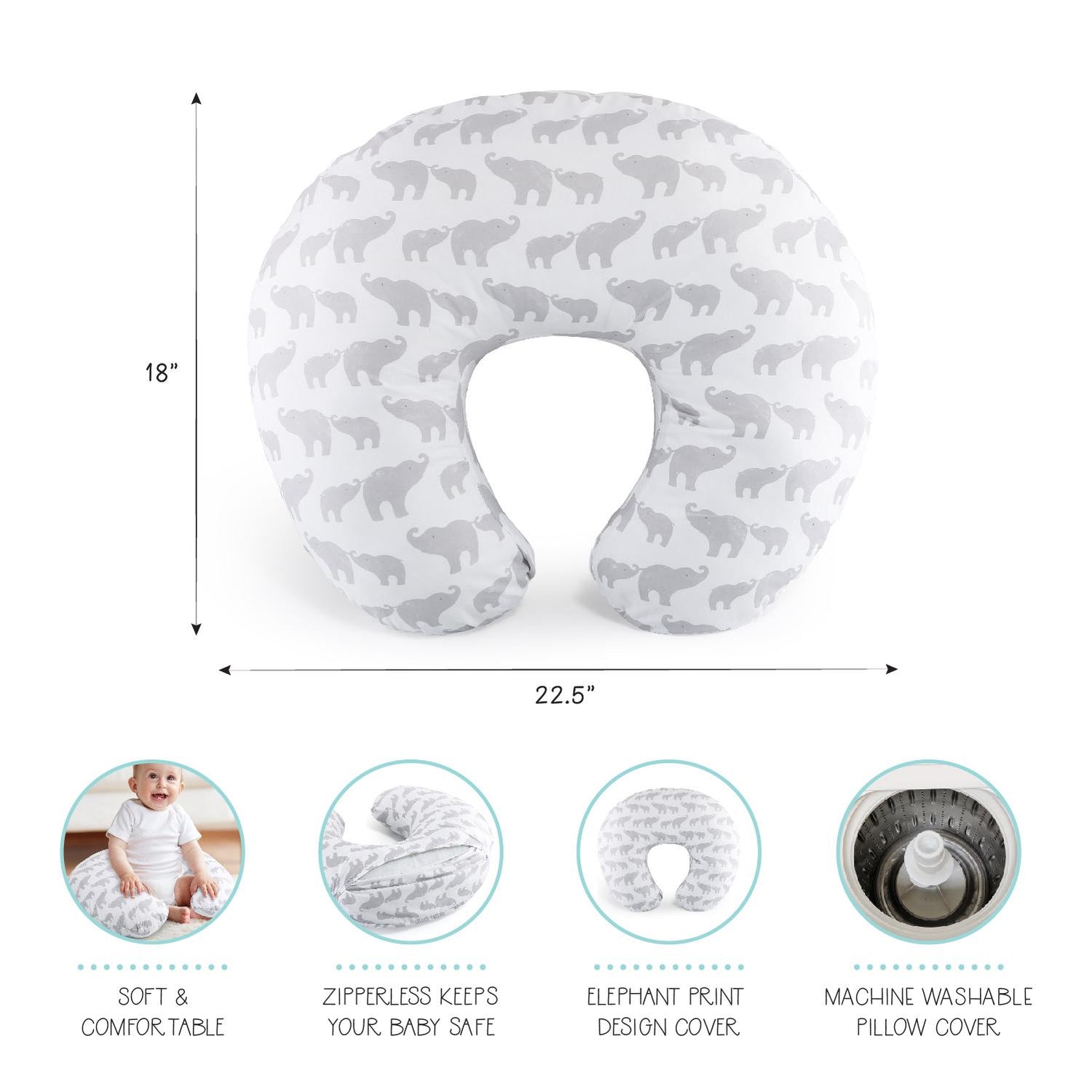 Grey Elephant Nursing PIllow