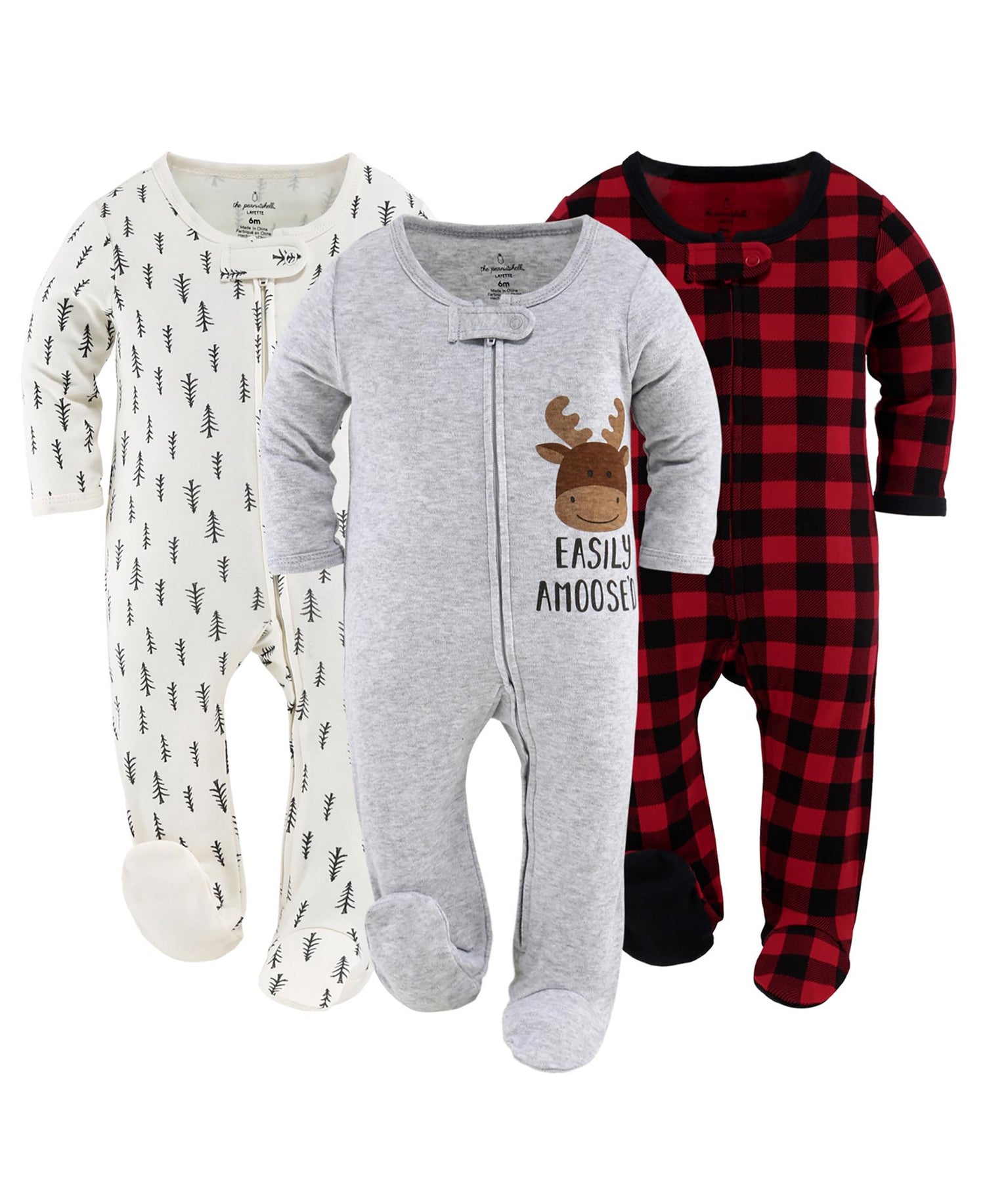 Buffalo Moose Footed Baby Sleepers for Boys, 3-Pack