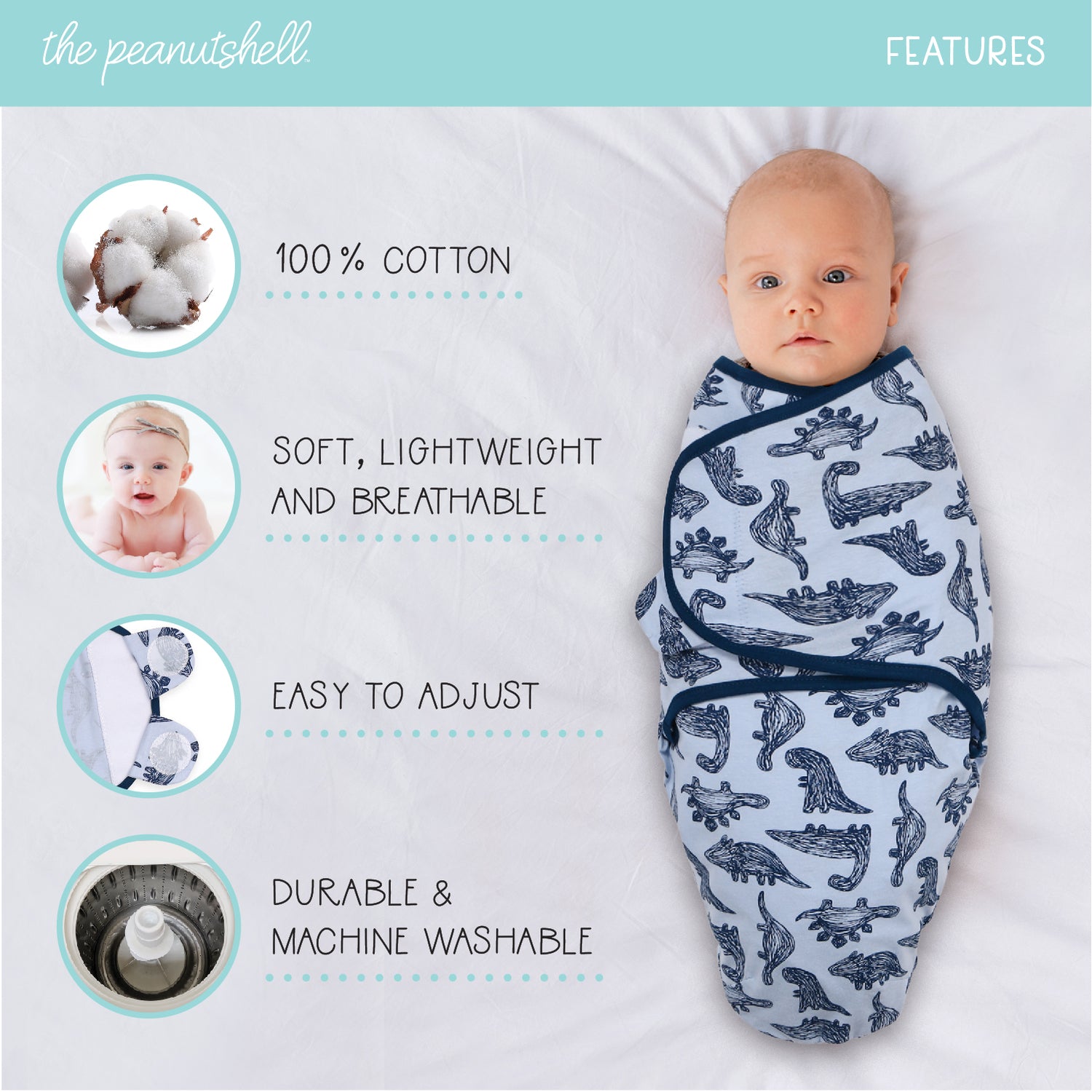 Blue Patterned Swaddles, 3-Pack Set