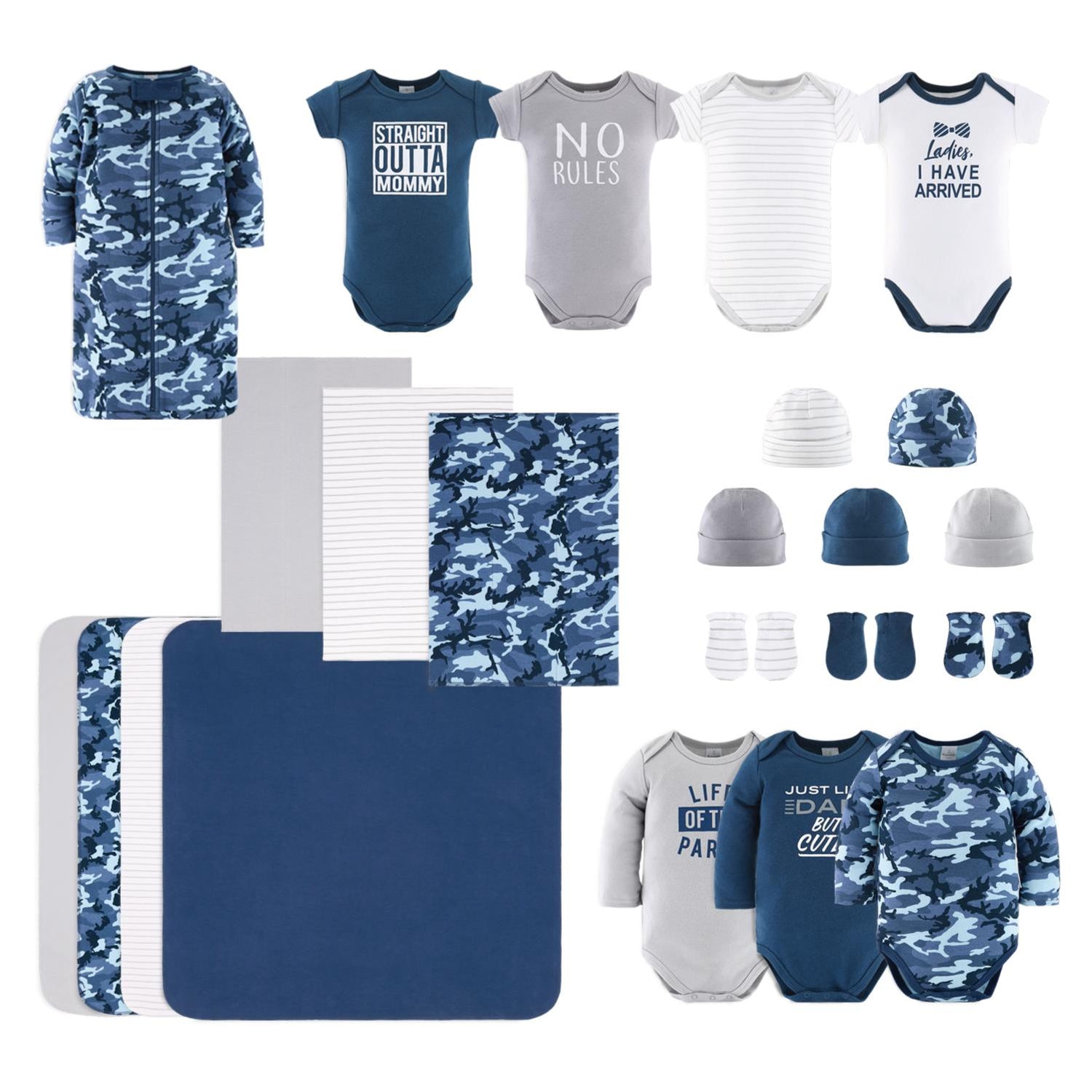 23-Piece Newborn Baby Layette Gift Set, Blue Camo