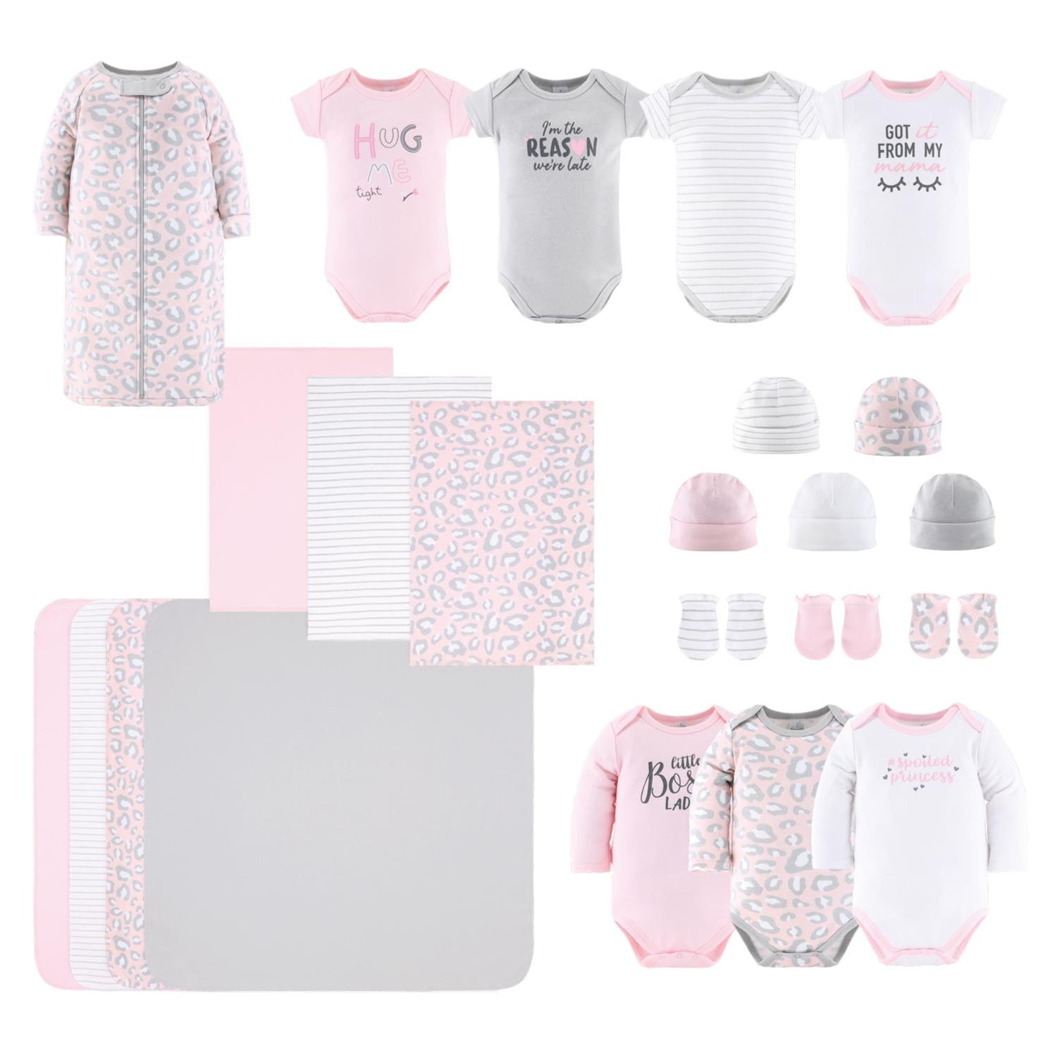 23-Piece Newborn Baby Layette Gift Set, Pink, Grey