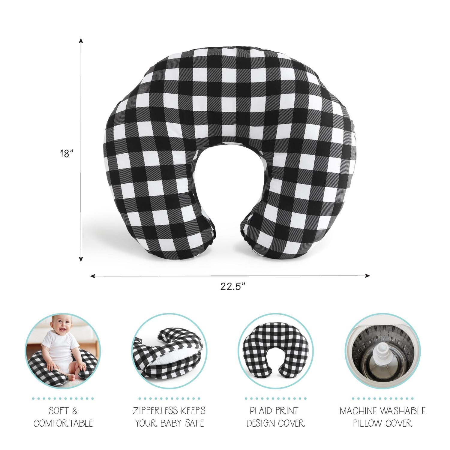 Black & White Buffalo Plaid Nursing Pillow