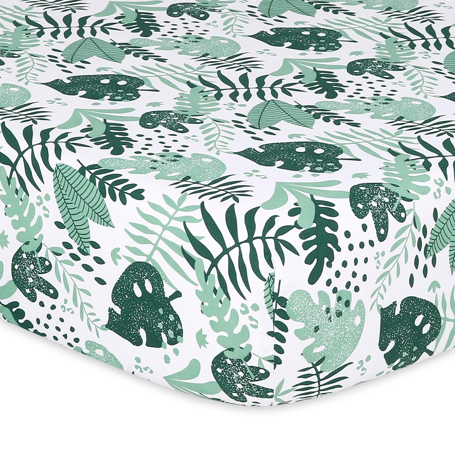 Green Botanical 4-Pack Fitted Crib Sheet Set