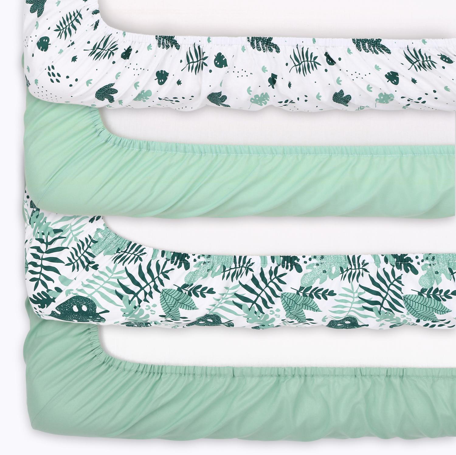 Green Botanical 4-Pack Fitted Crib Sheet Set