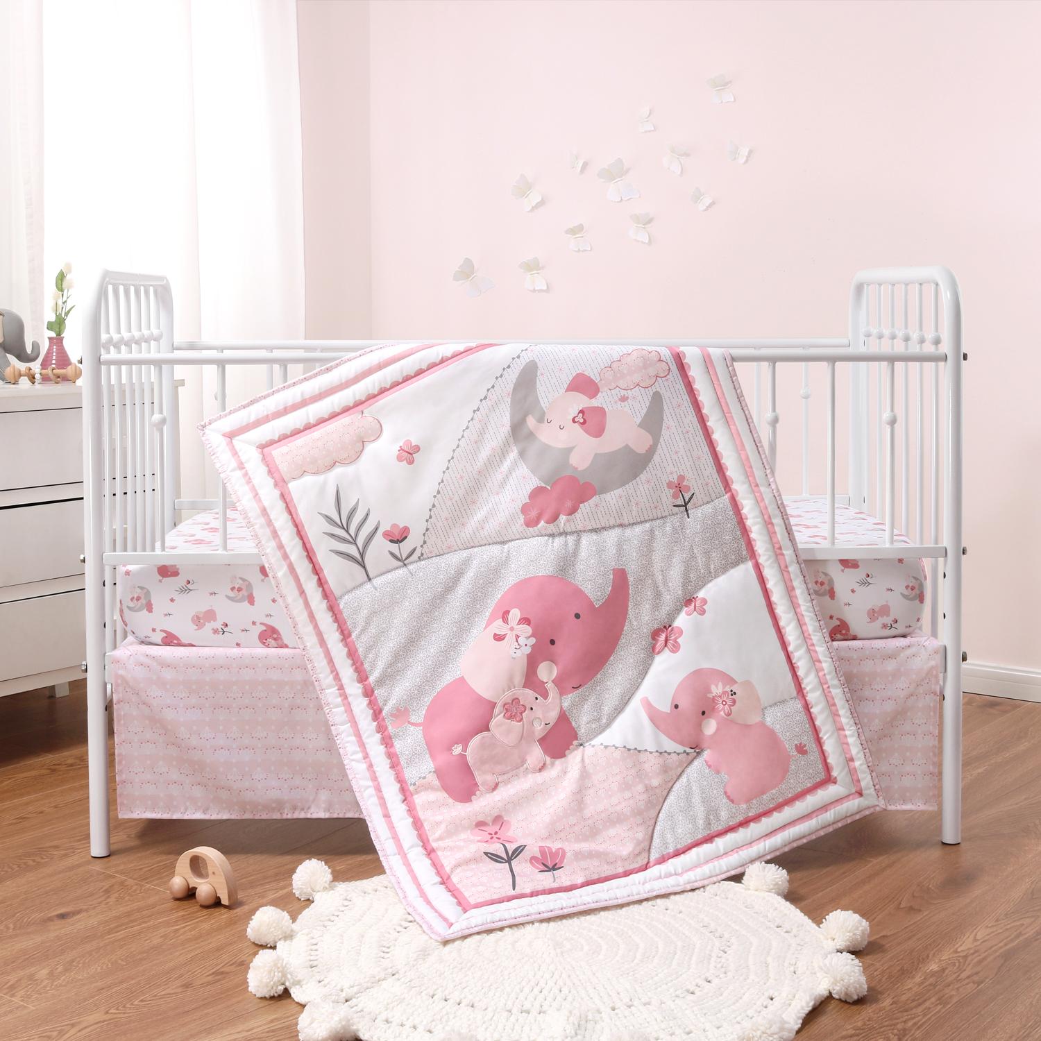 Pink Elephant 3-Piece Crib Bedding Set