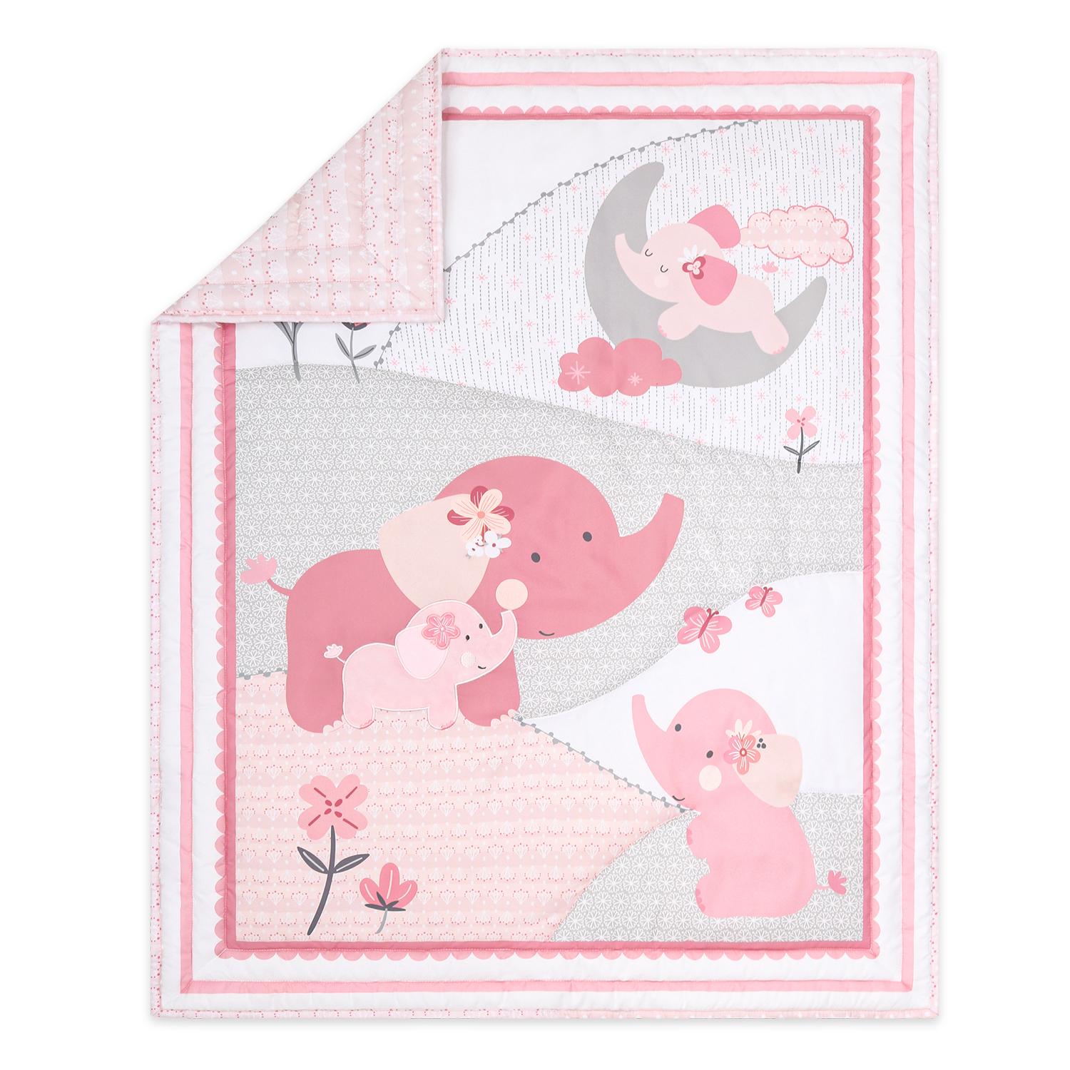 Pink Elephant 3-Piece Crib Bedding Set