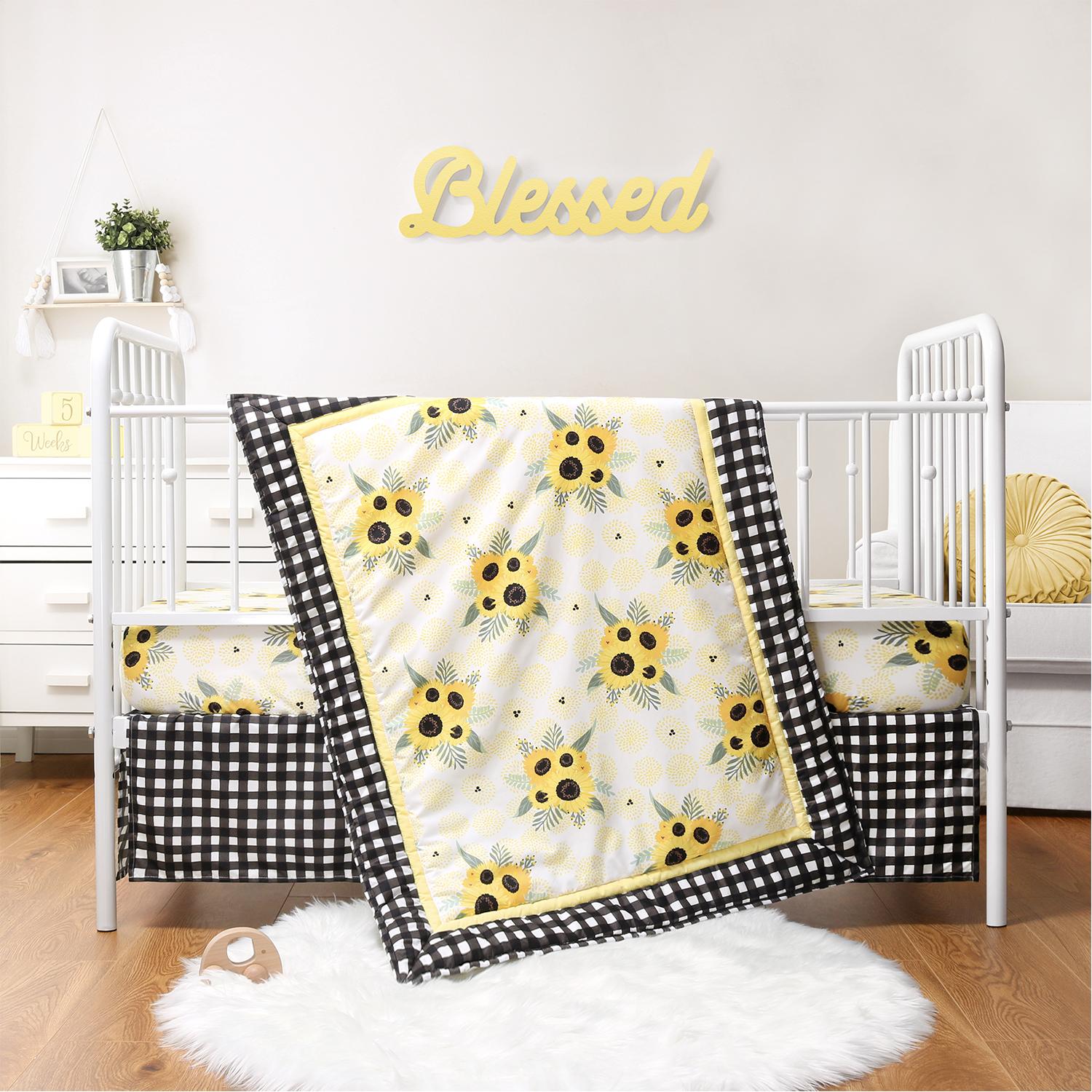 Sunflower Floral 3-Piece Crib Bedding Set