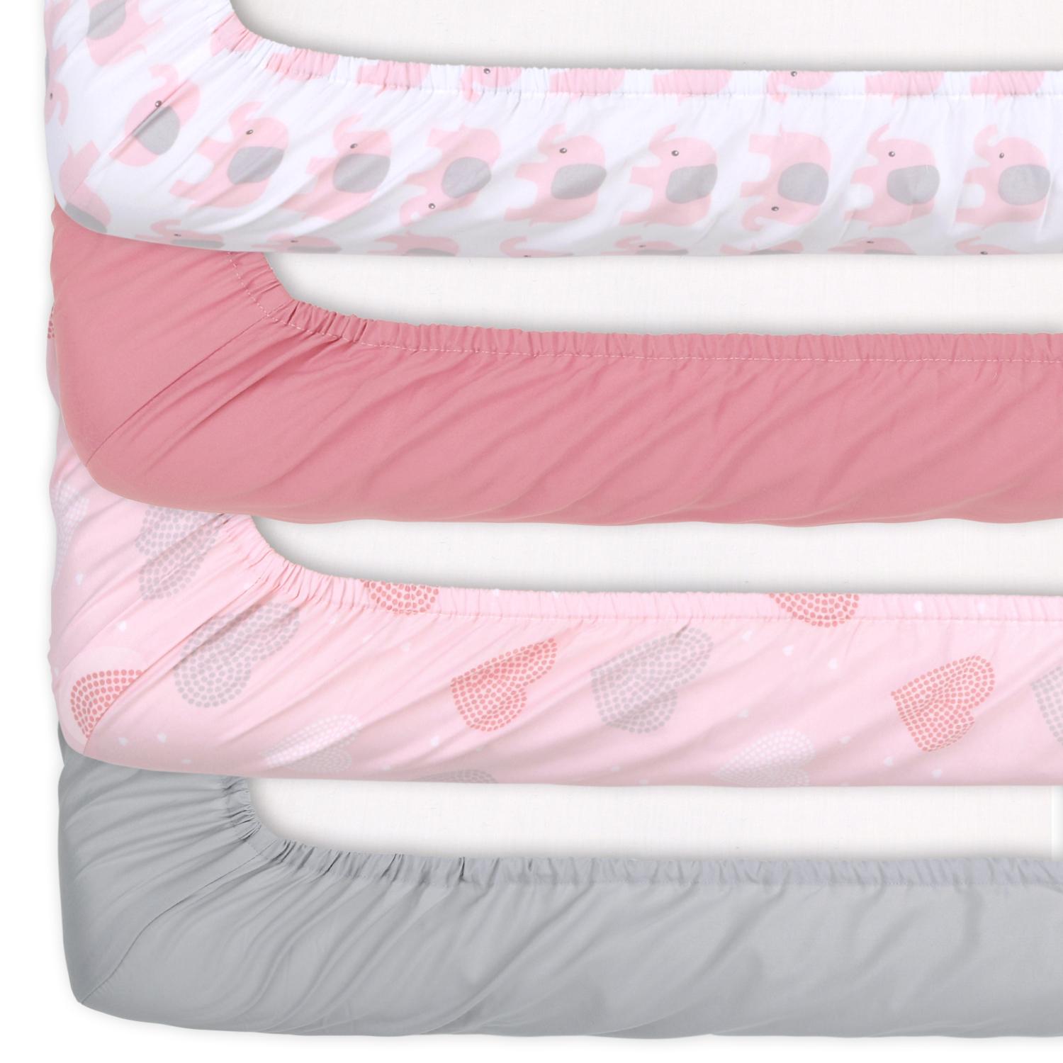 Pink Elephant 4-Pack Fitted Crib Sheet Set