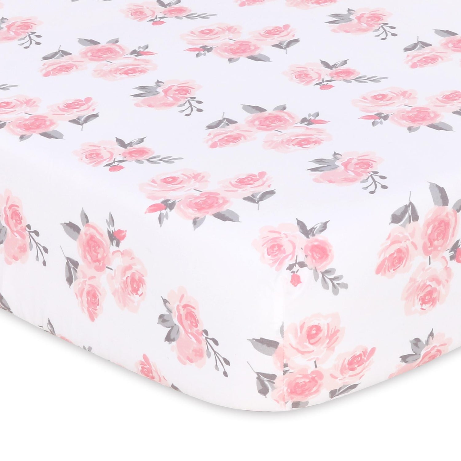 Pink Roses and Ditsy Floral 4-Pack Fitted Crib Sheet Set