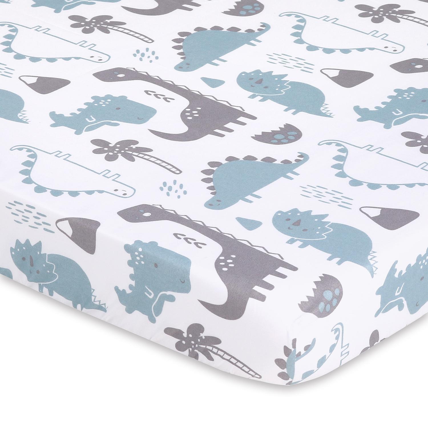 Blue Dino Fitted Playard Sheets, 3-Pack