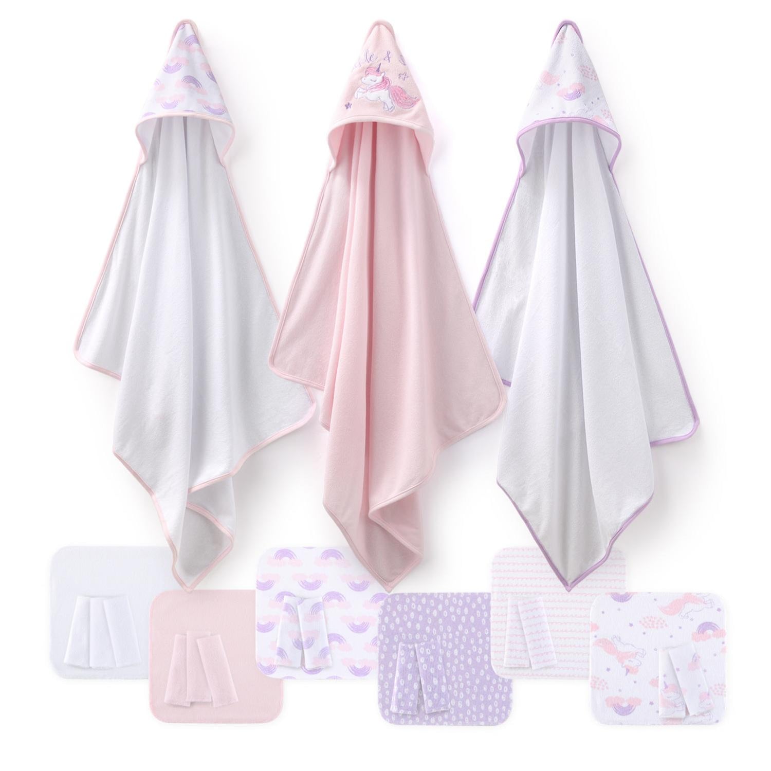 Unicorn Rainbow Hooded Towels and Washcloths Baby Bath Gift Set