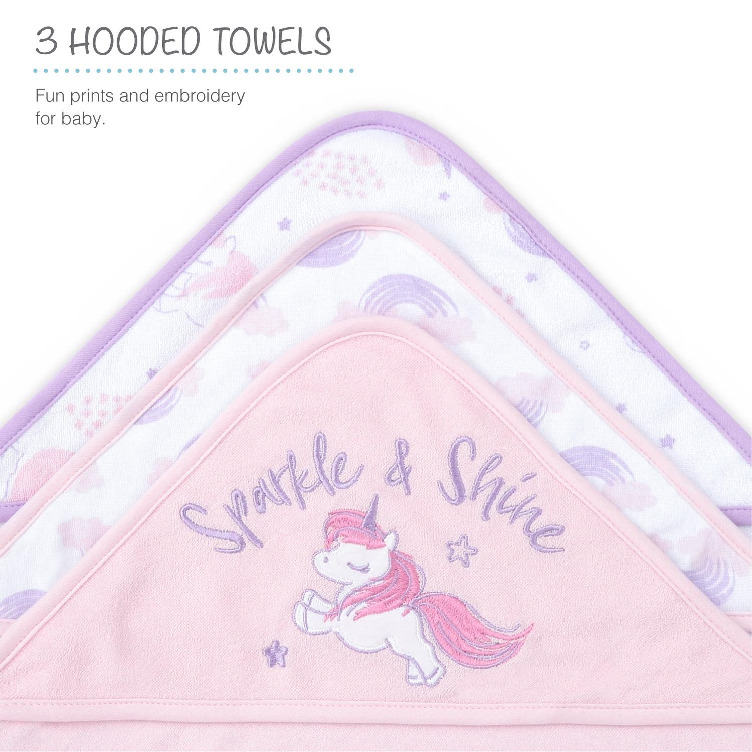 Unicorn Rainbow Hooded Towels and Washcloths Baby Bath Gift Set