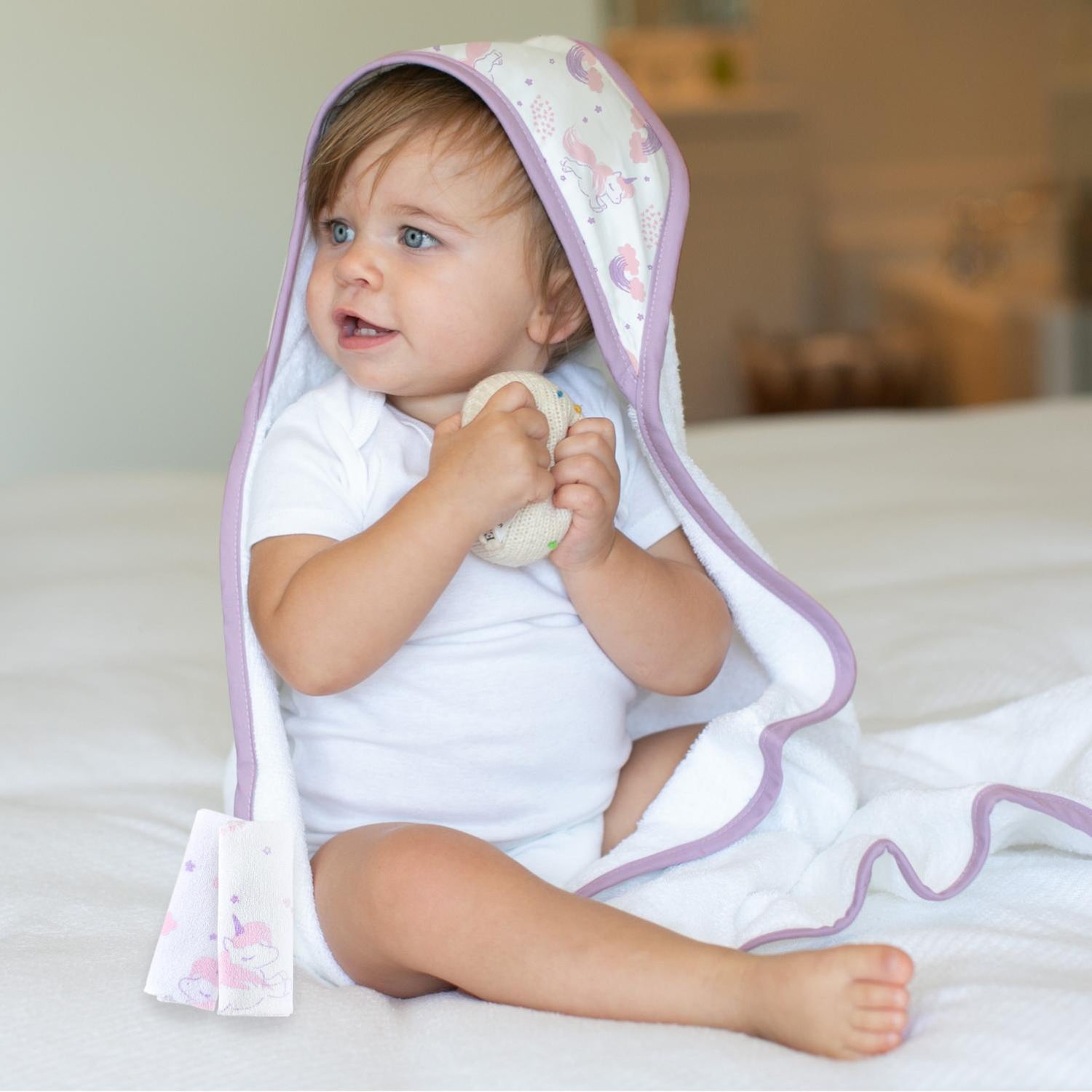 Unicorn Rainbow Hooded Towels and Washcloths Baby Bath Gift Set