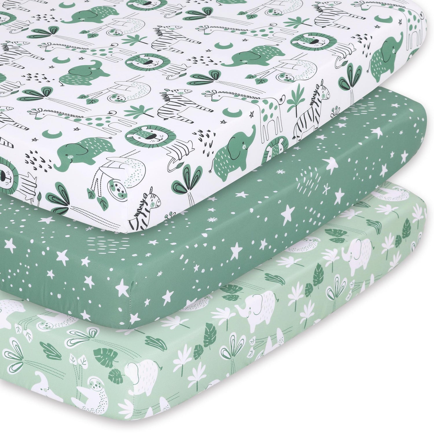 Green Safari Fitted Playard Sheets, 3-Pack