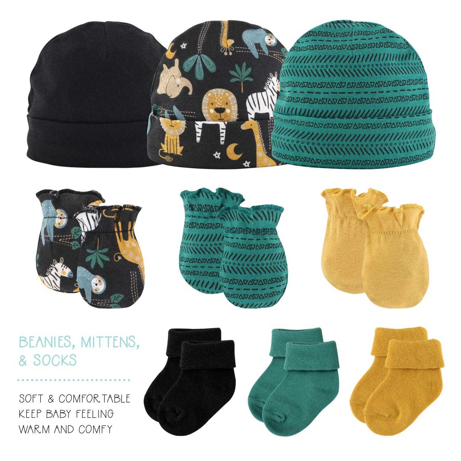 King of The Jungle Baby layette gift set beanies, mittens & socks