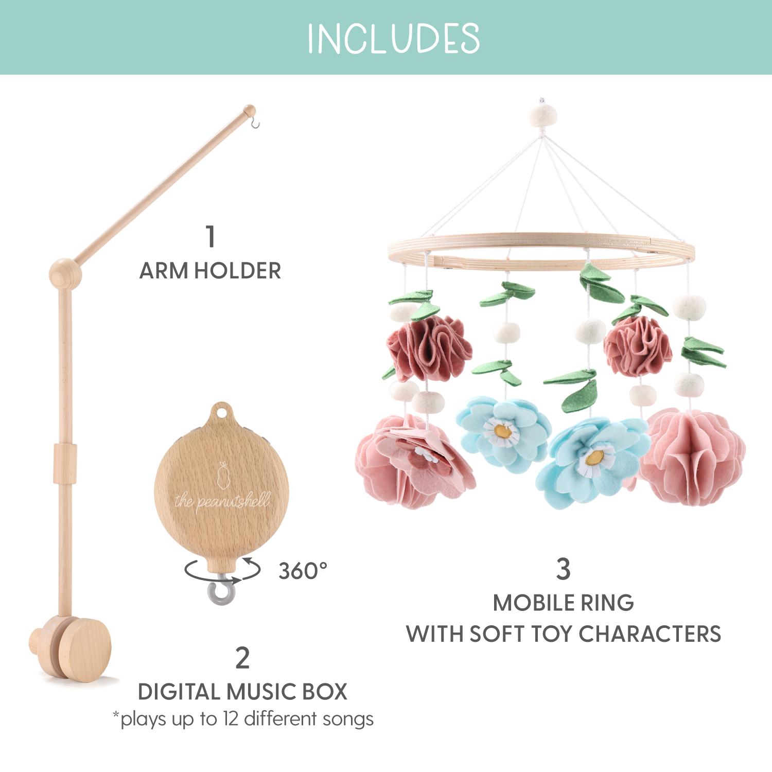 Wildflower Wooden Crib Musical Mobile