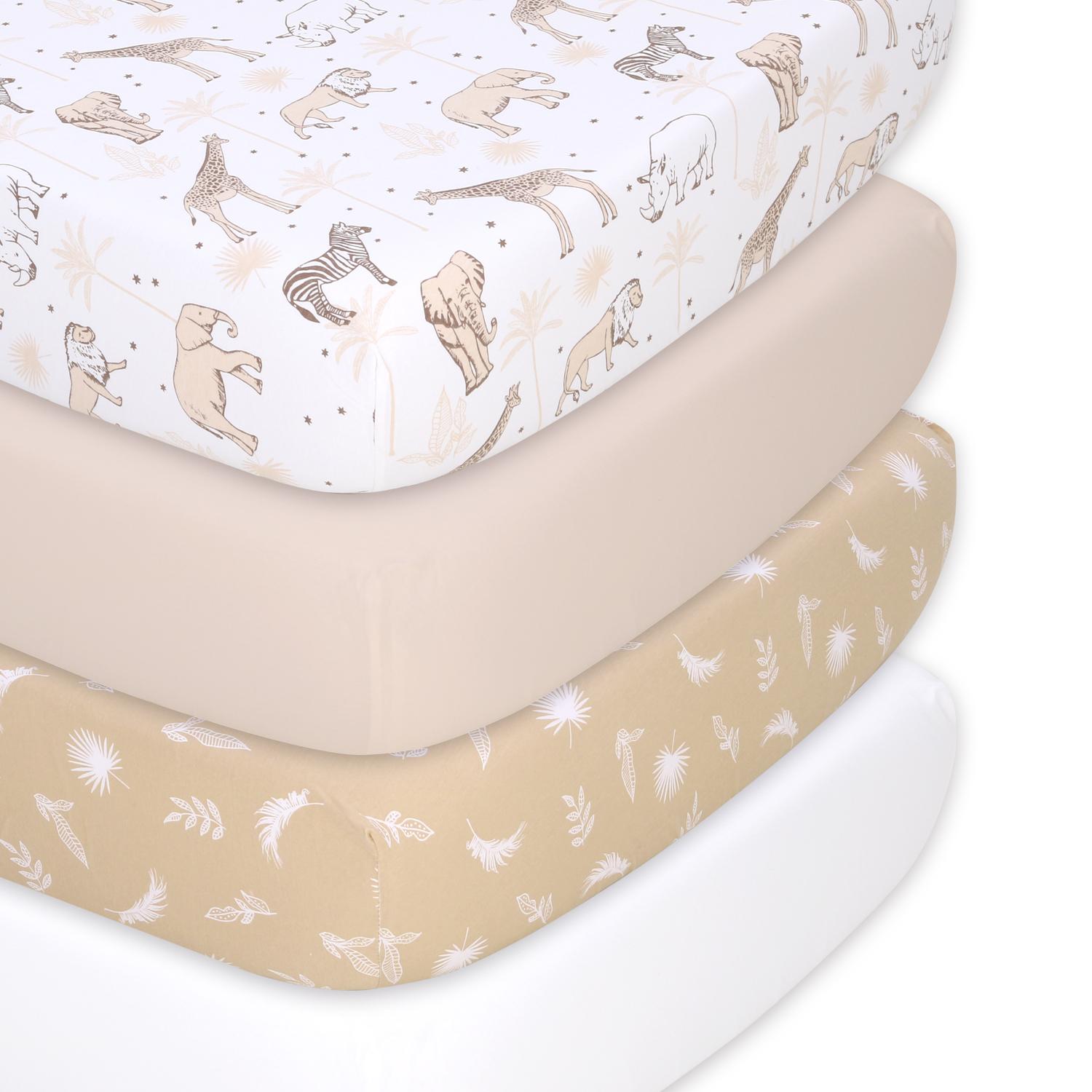 Caramel Safari 4-Pack Organic Cotton Jersey Fitted Crib Sheet Set