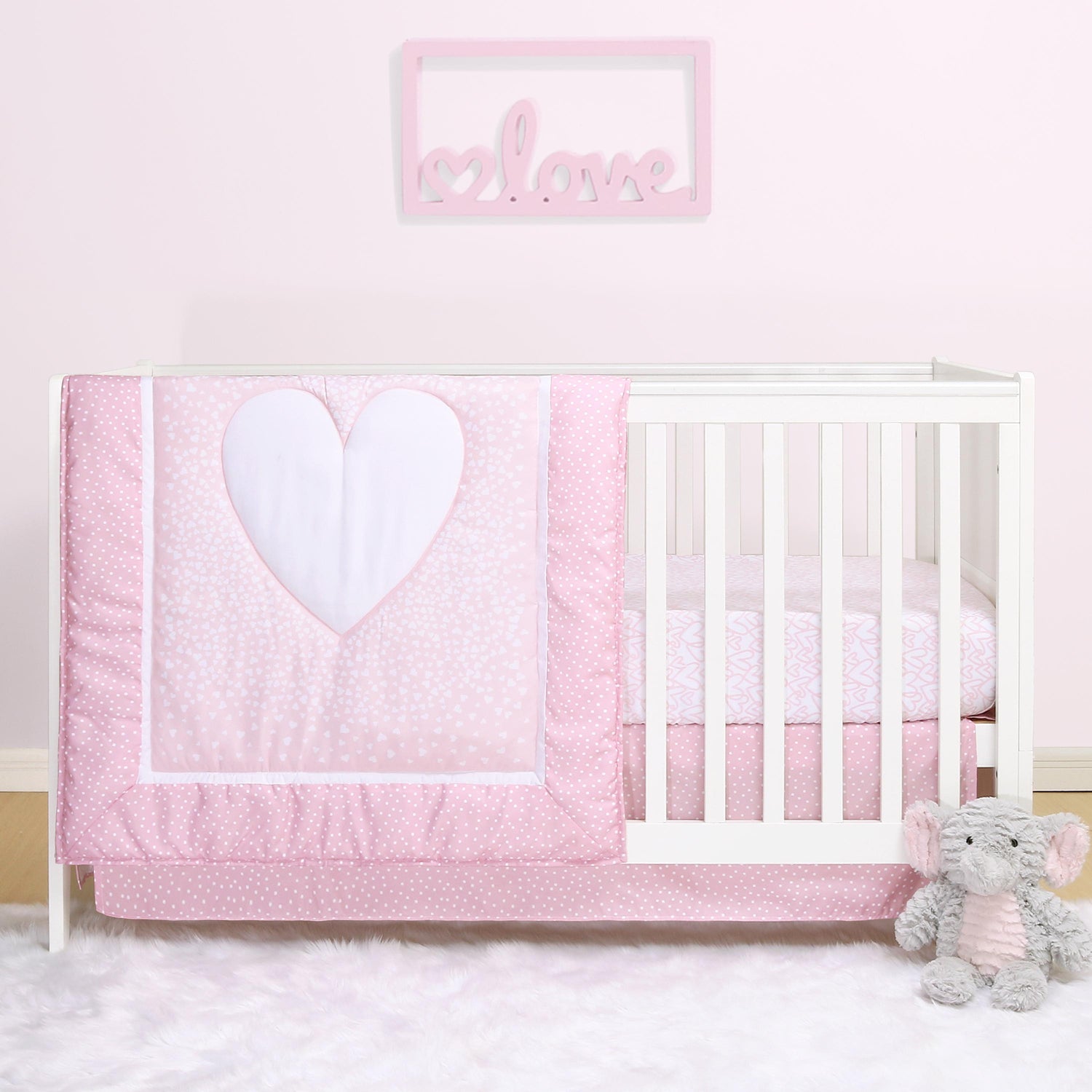 Sweet Hearts 3-Piece Crib Bedding Set, Pink