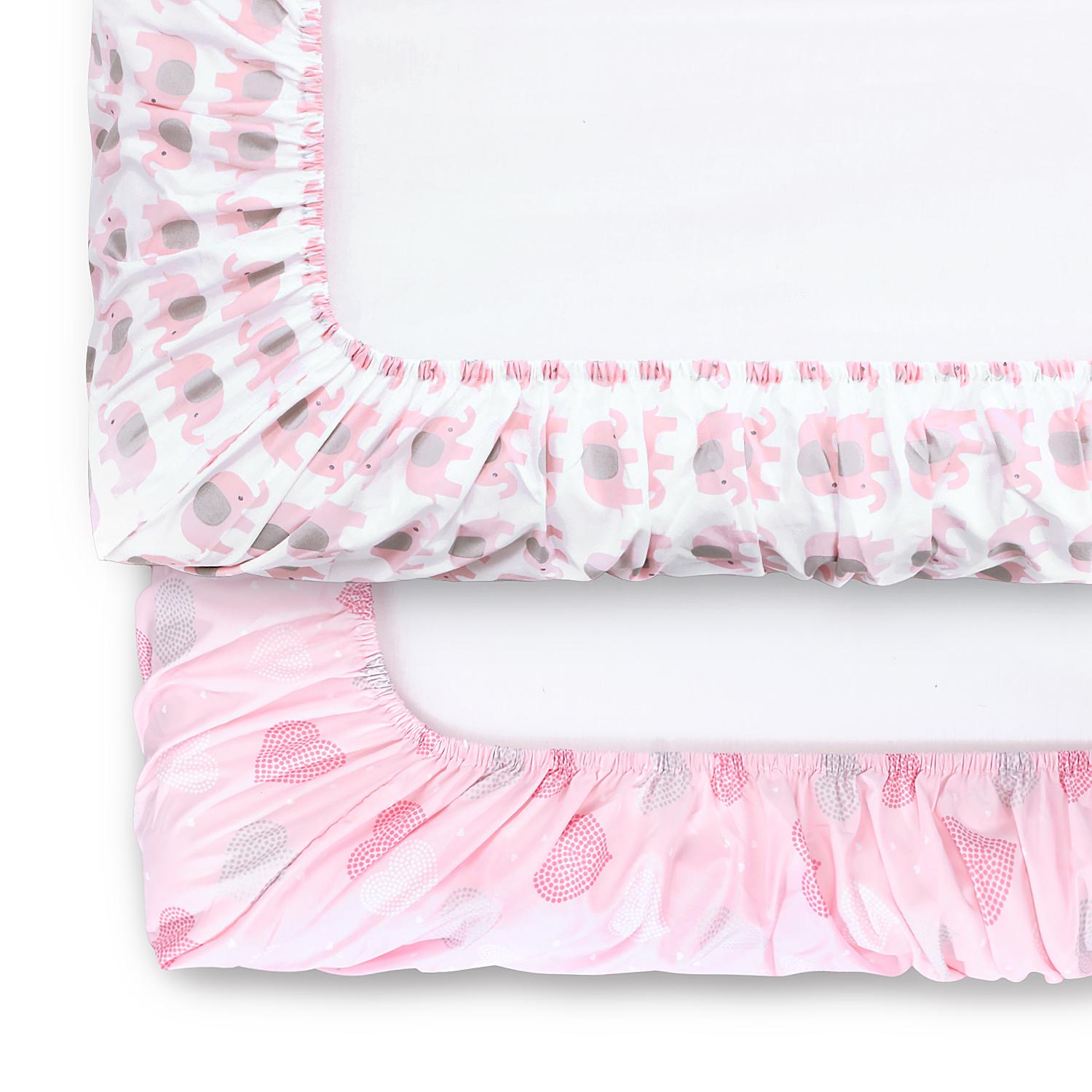 Pink Elephants and Pink Hearts 2-Pack Crib Sheet Set