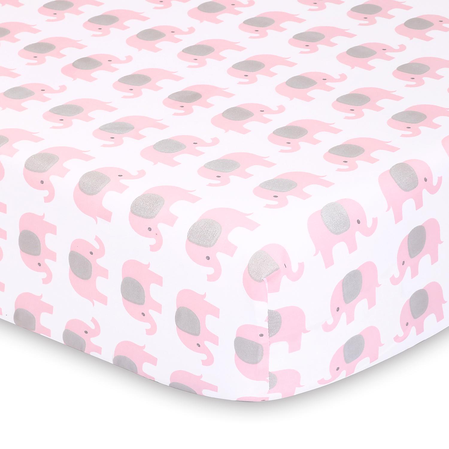 Pink Elephants and Pink Hearts 2-Pack Crib Sheet Set