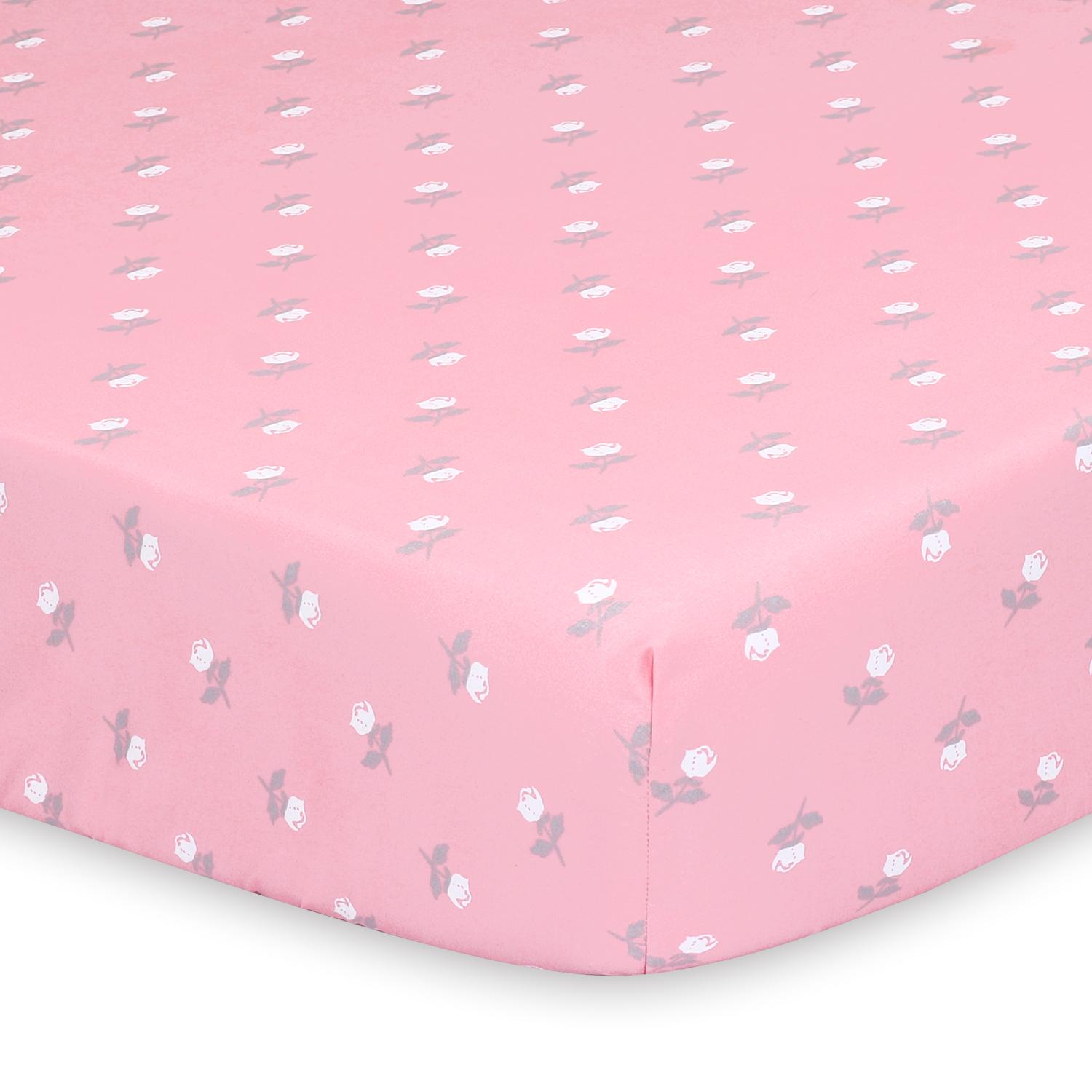 Pink Roses and Floral 2-Pack Crib Sheet Set