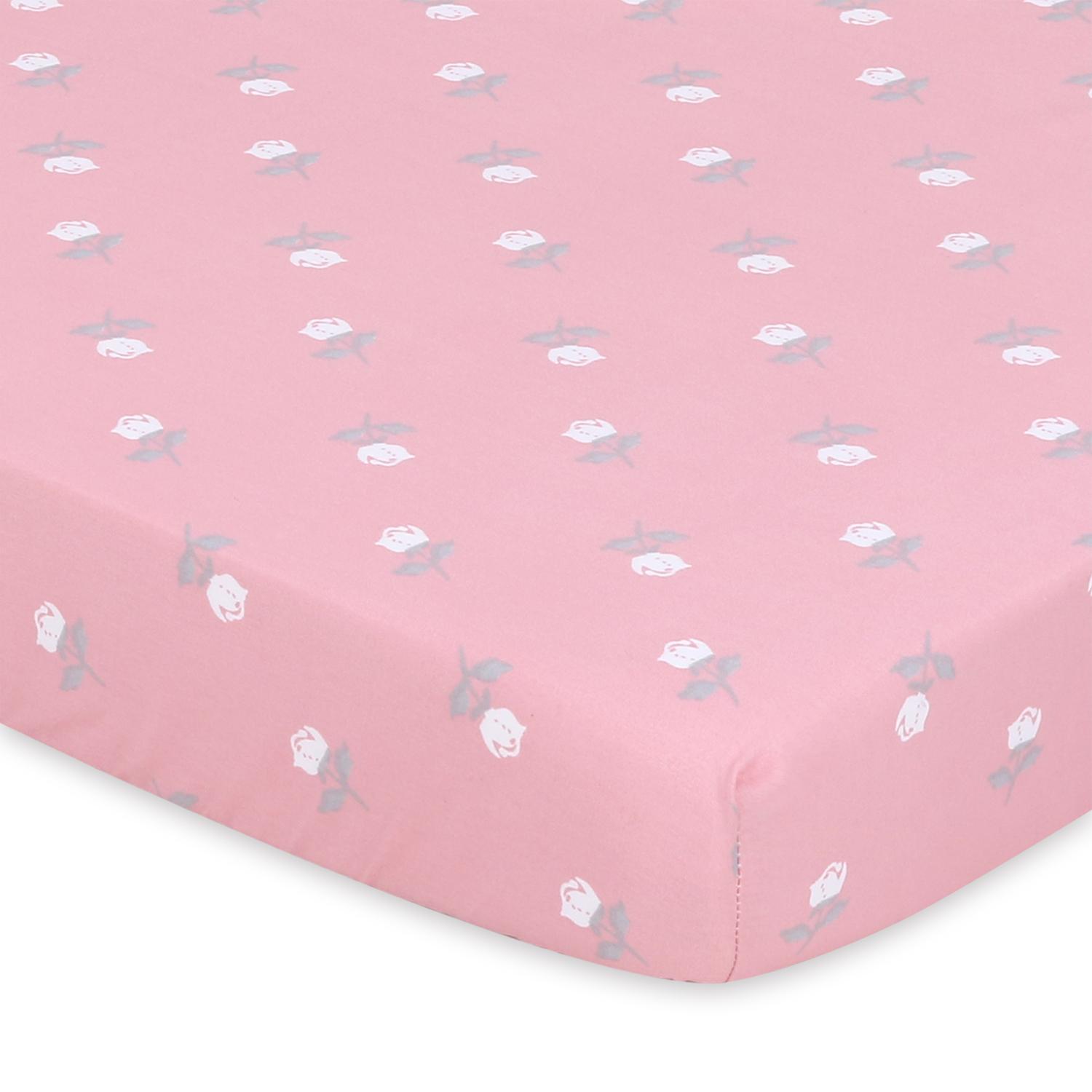 Pink Roses/Ditsy Floral Fitted Playard Sheets, 3-Pack