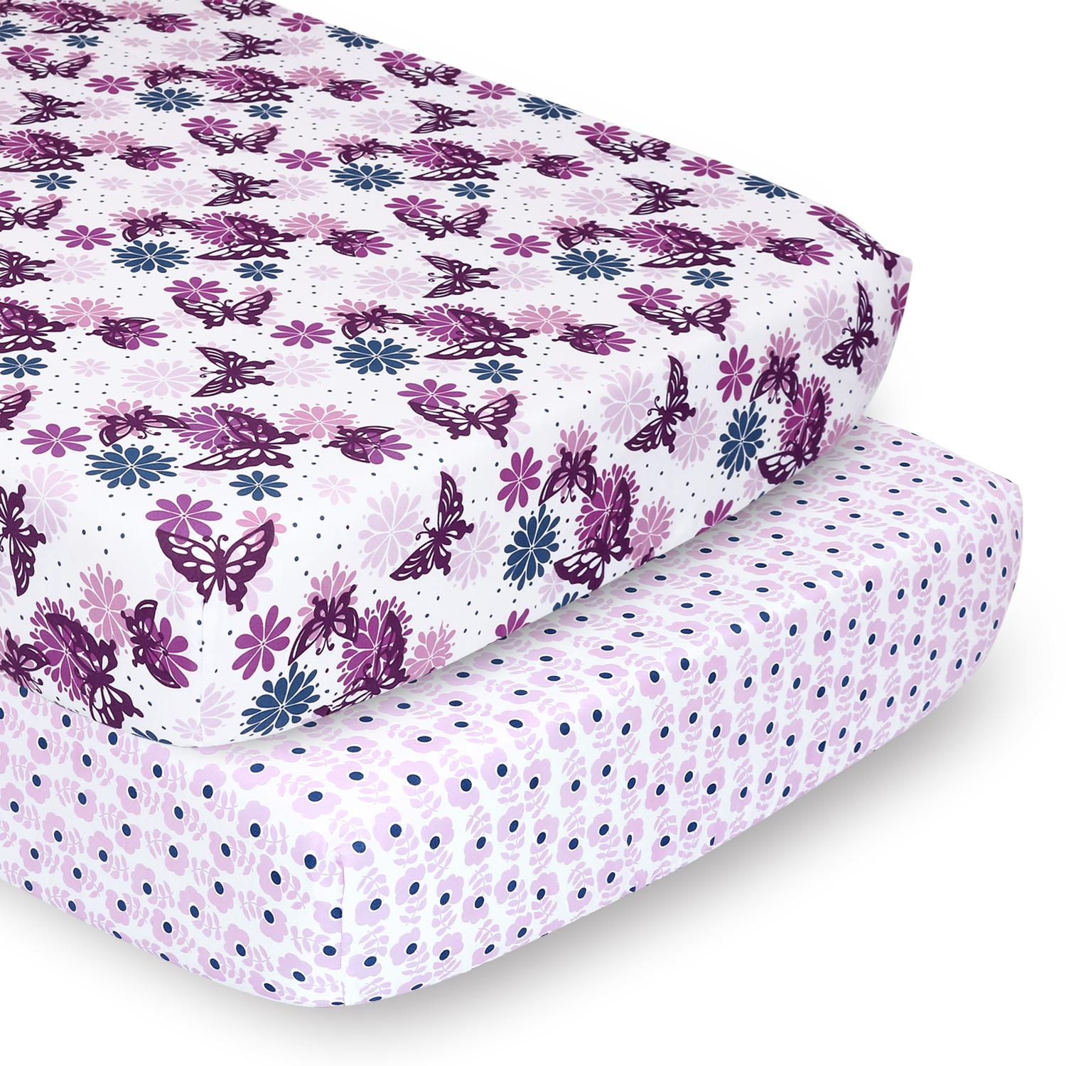 Purple Butterfly and Purple Ditsy Floral 2-Pack Sheet Set